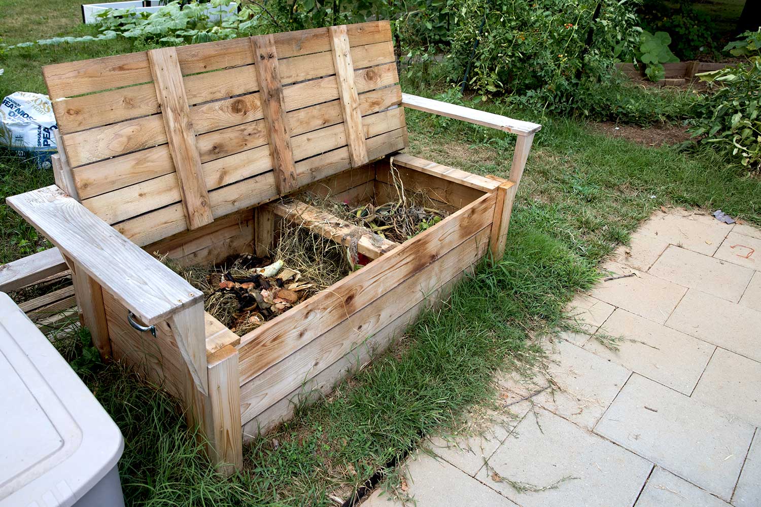 Even those fruits and vegetables that don’t get eaten have a place in the Community Garden. This sustainability project, completed by Watt, is a compost receptacle that doubles as a bench for anyone who wants to take a load off his or her feet. 