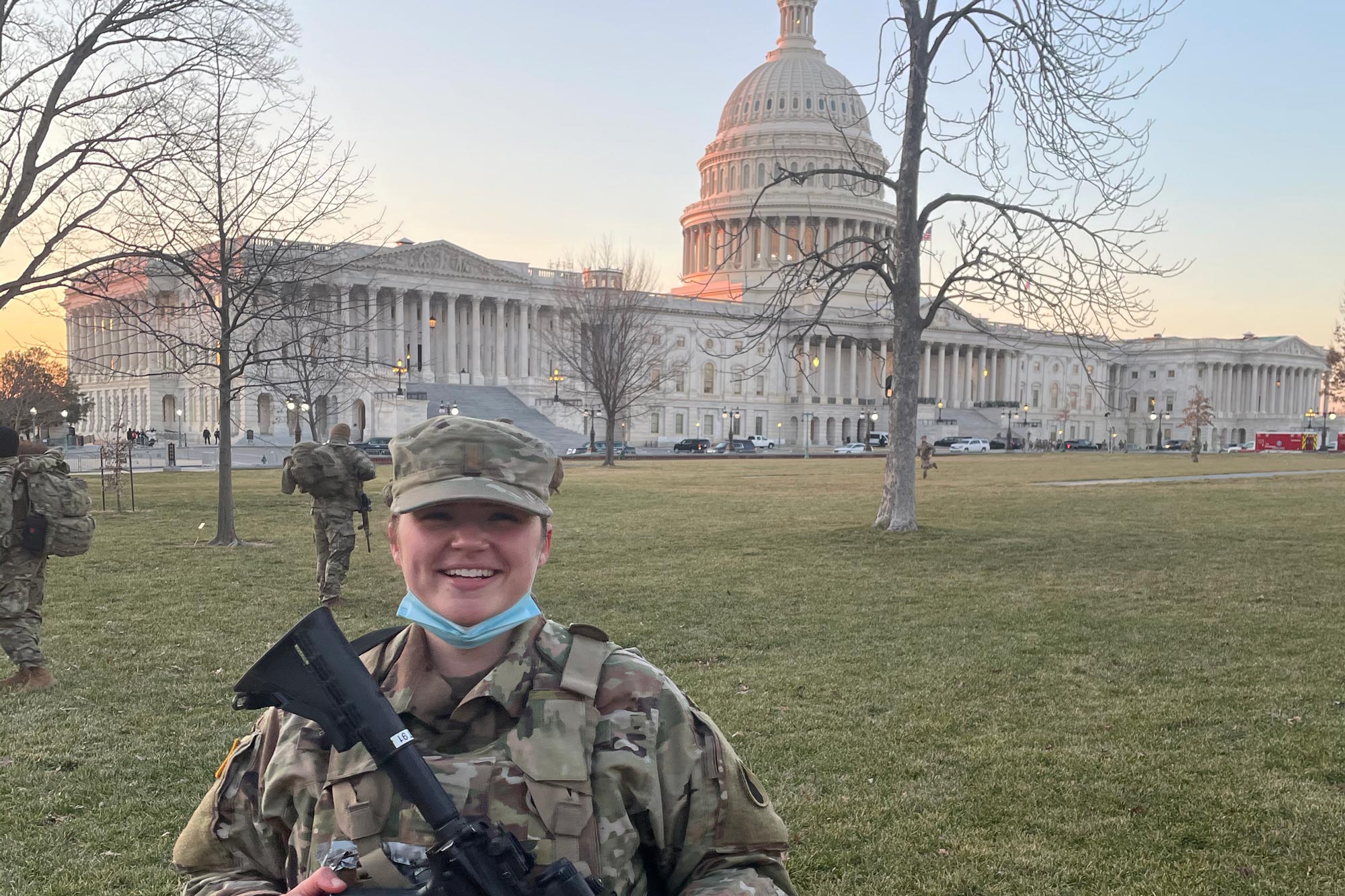 Conrad standing in front of the Capitol in her Military uniform