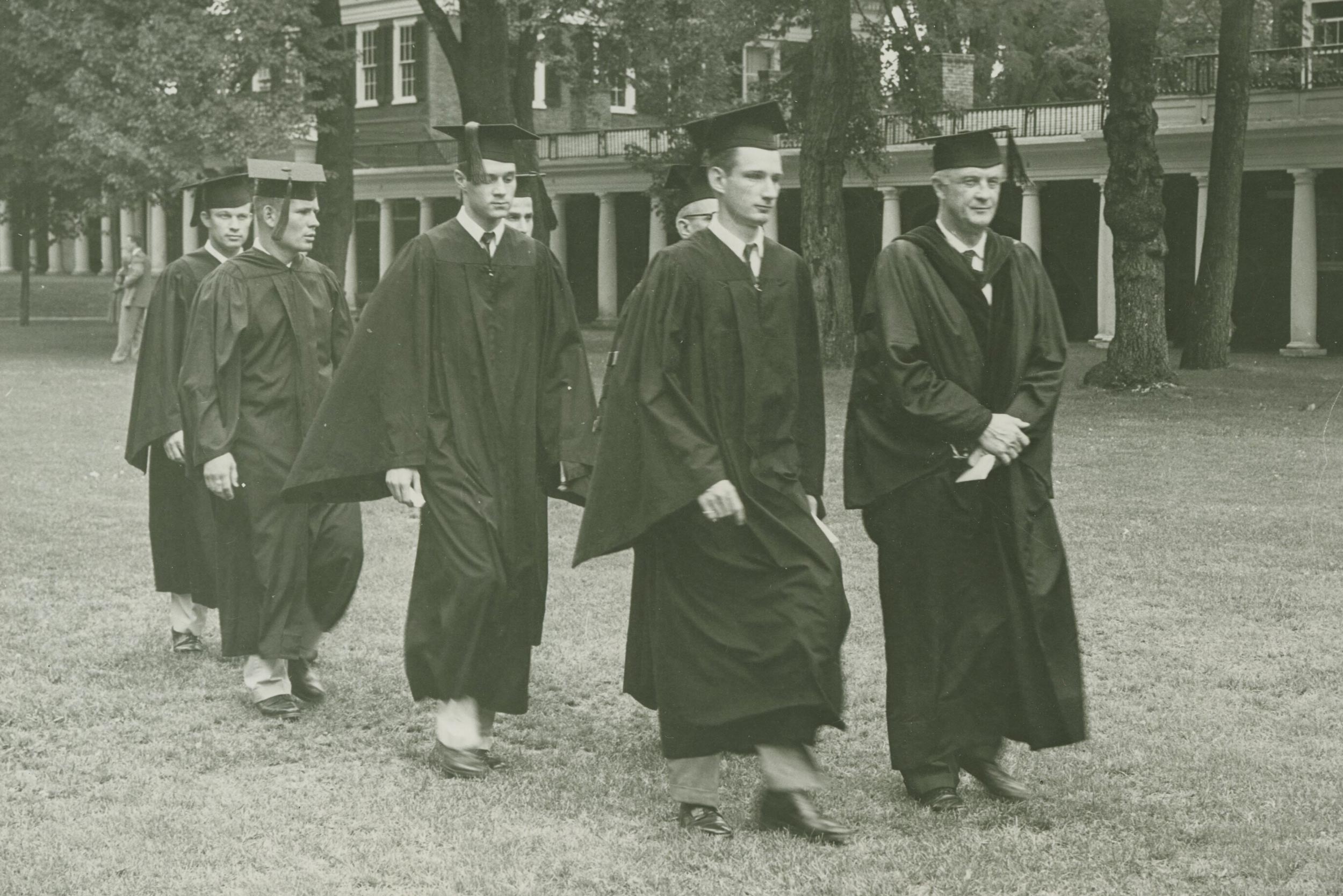 Darden Class of 1954 walking the Lawn to graduation