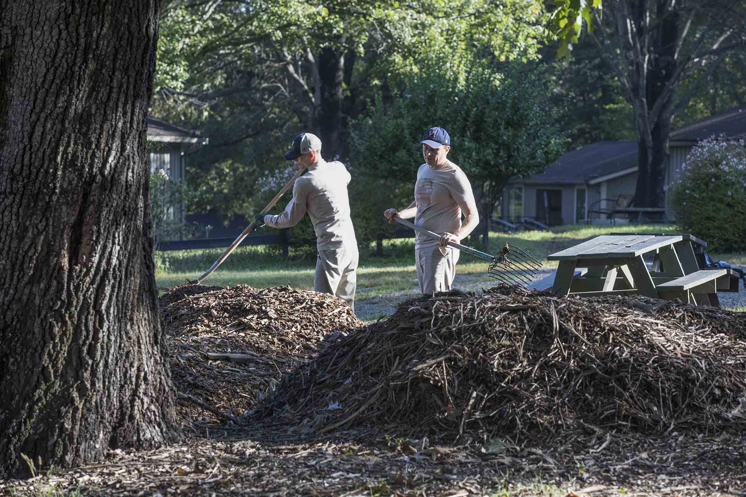 UVA employees mulch at Camp Holiday