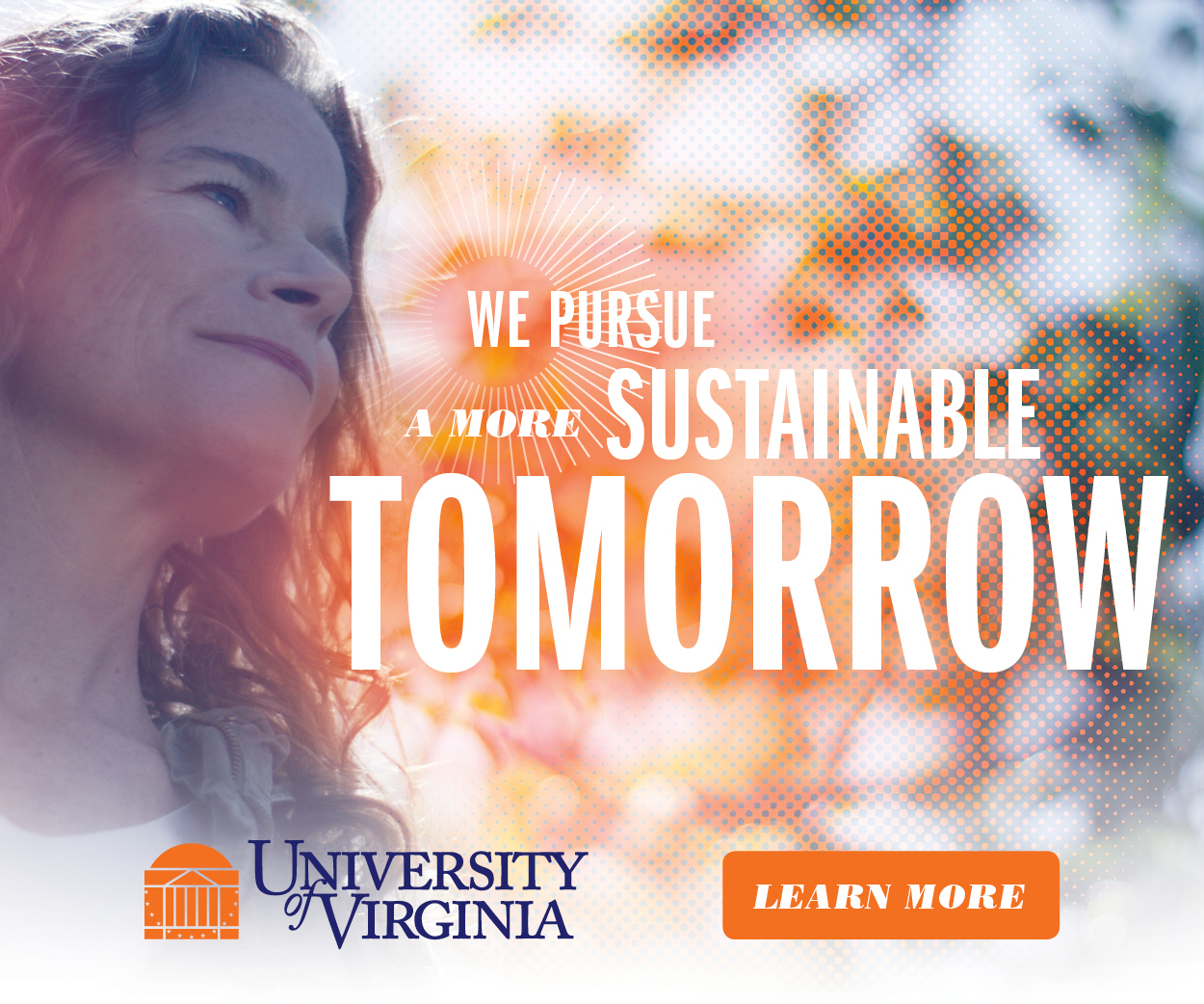 Text reads: We pursue a a more sustainable tomorrow.  Learn More
