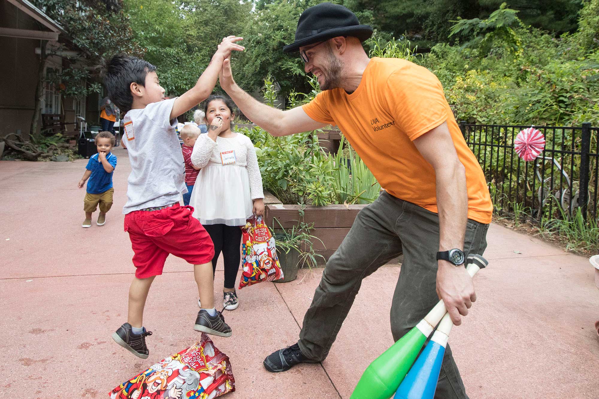 Though his clown days are mostly behind him, Cunningham still performs from time to time. Here he volunteers at the United Way Day of Caring event in September. 