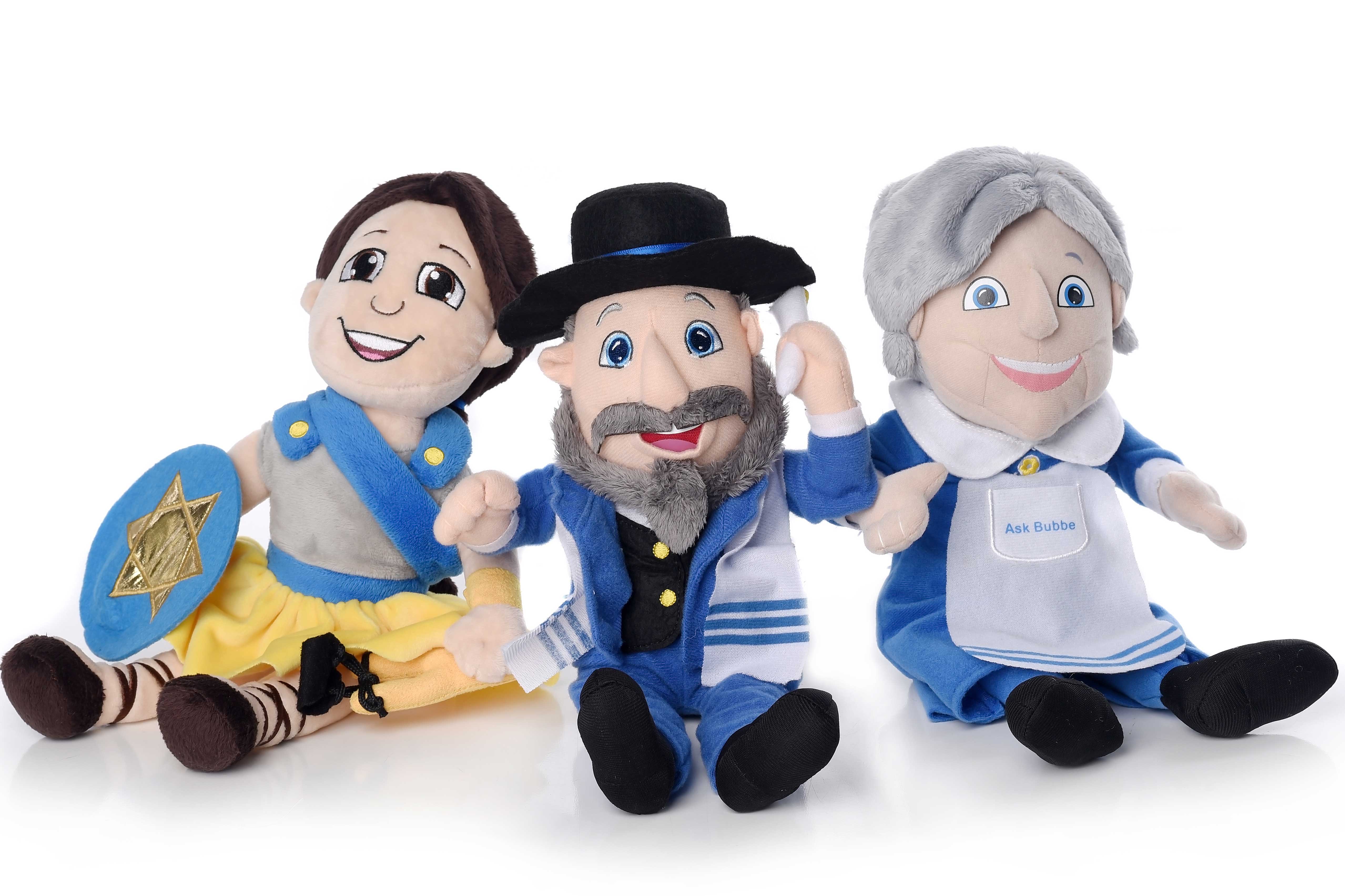 From left to right, Hannah the Hanukkah Hero, Moshe the Mensch and Bubbe the Jewish Grandmother. 