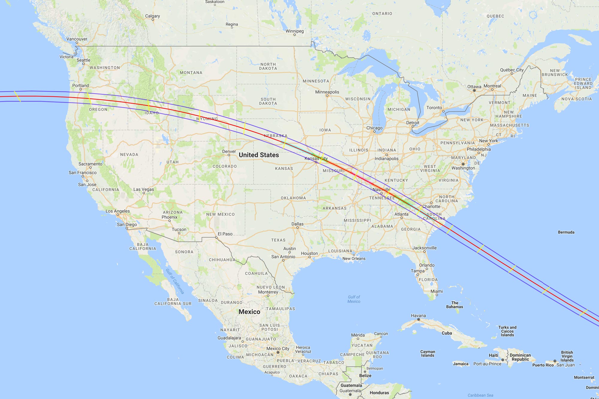Map of the path of the Solar Eclipse