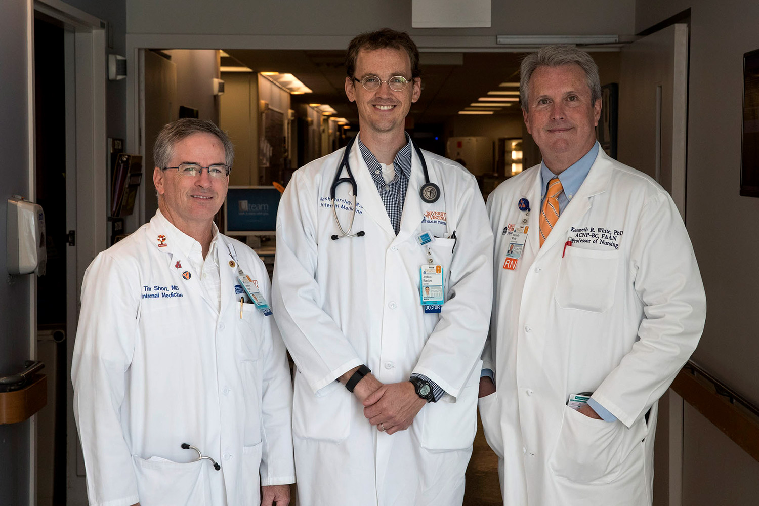 Dr. Tim Short, Dr. Joshua Barclay, and Ken White, a registered nurse and nurse practitioner, specialize in palliative care at the University of Virginia Medical Center. 
