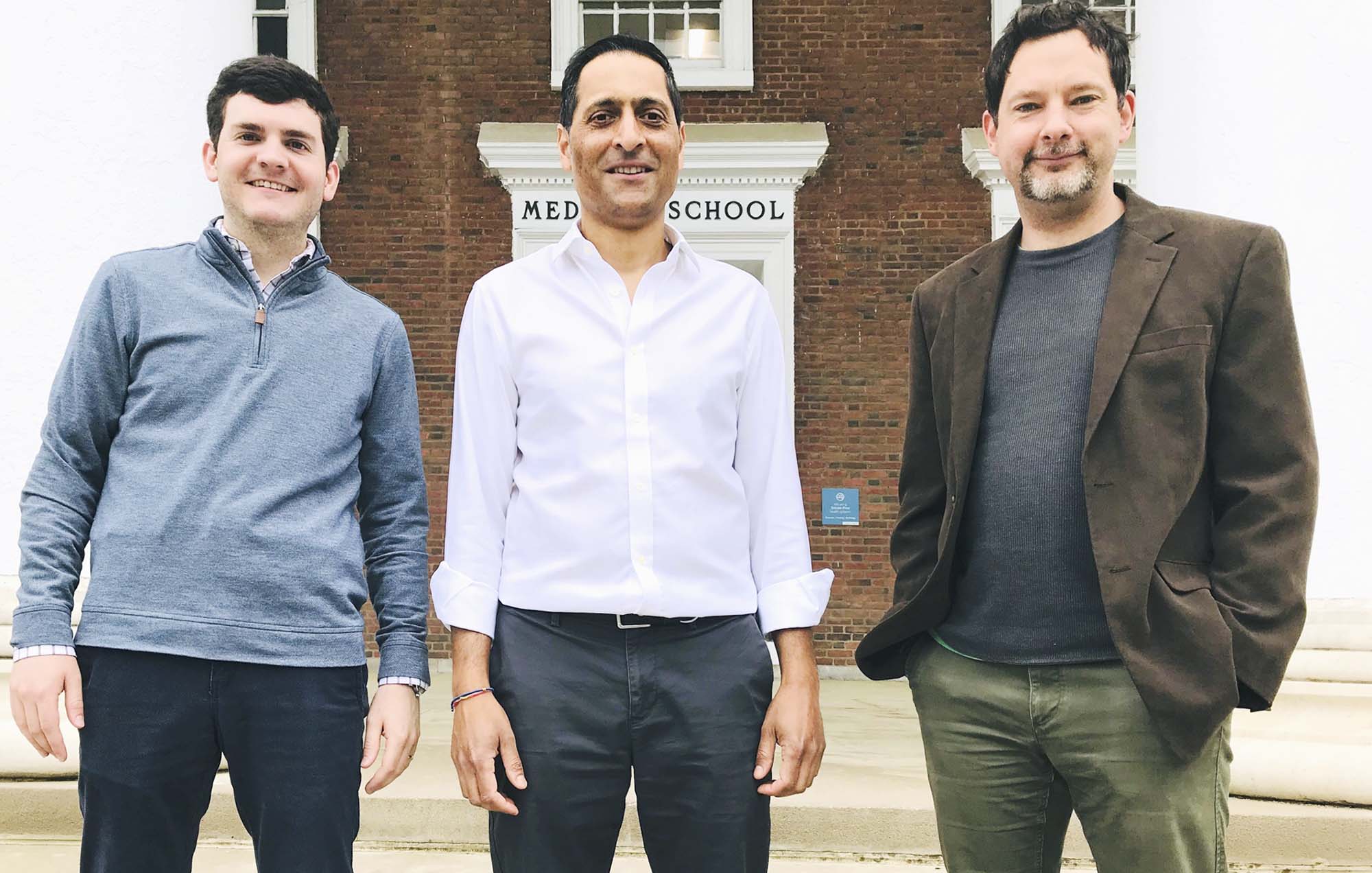 three men standing next to each other from left, Eric Wengert, Manoj Patel and Ian Wenker