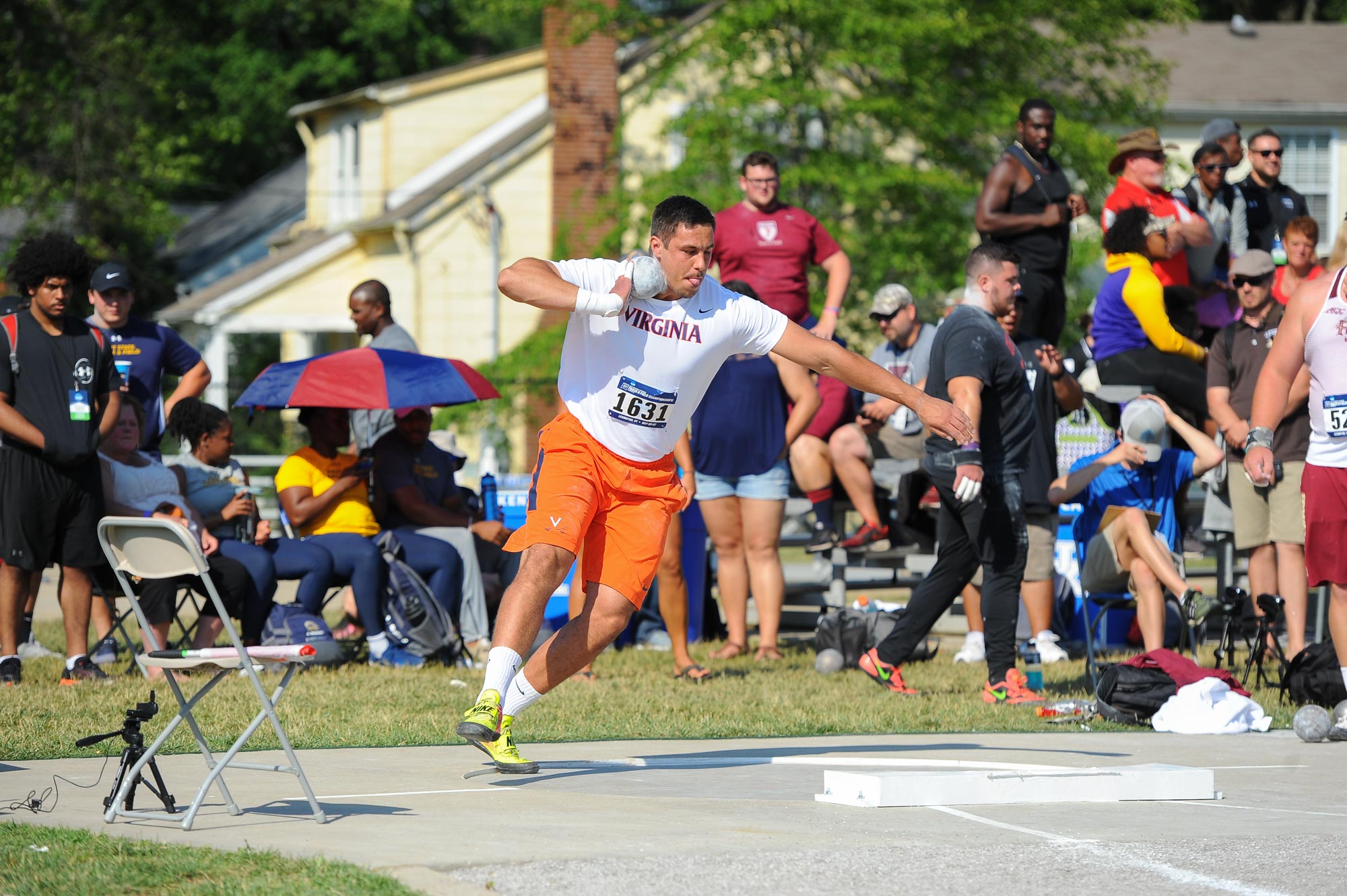 Filip Mihaljevic throwing a shotput during a competition