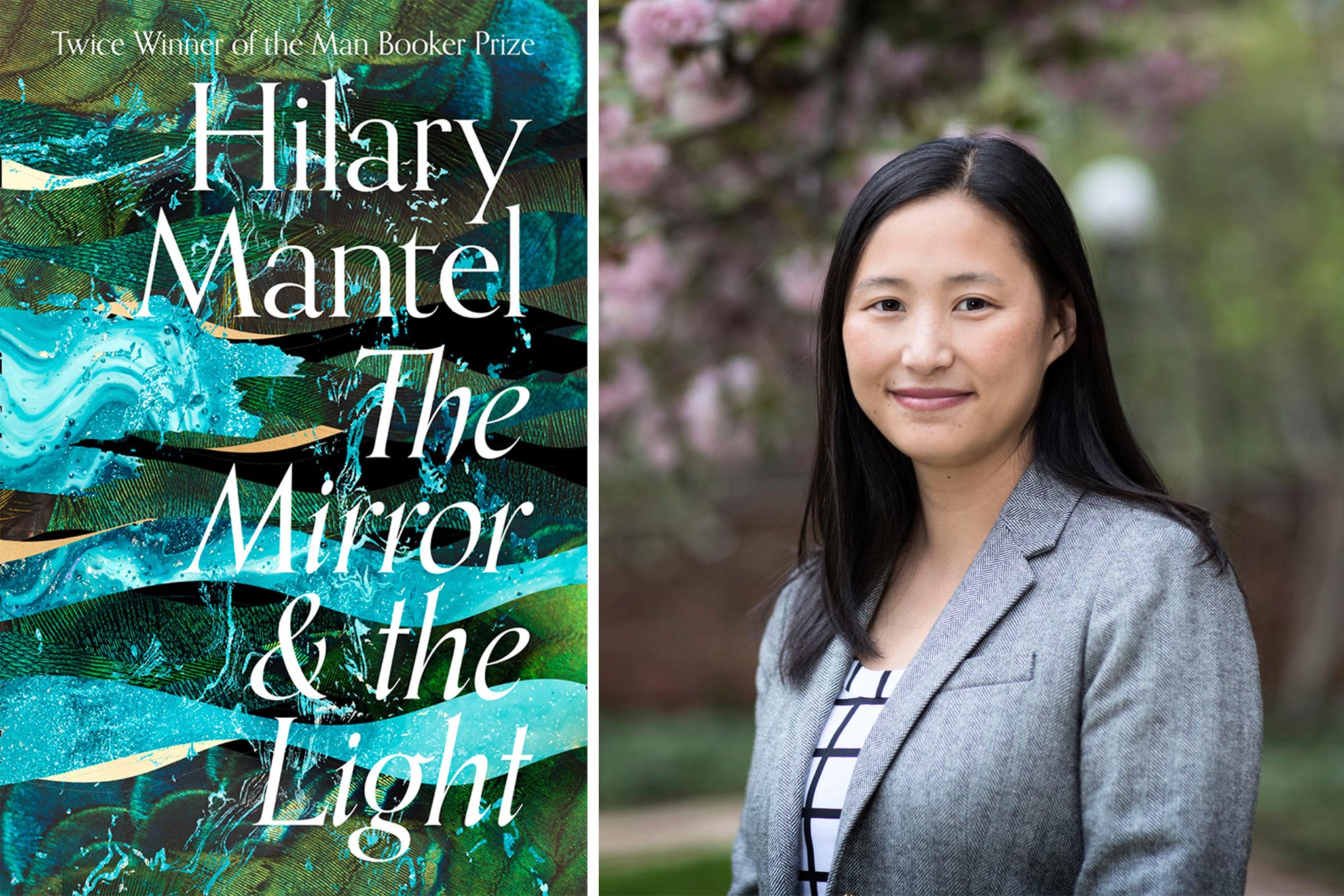 Left: Book cover that reads, Hilary Mantel the mirror & the light  Right: Headshot: Gabrielle Adams