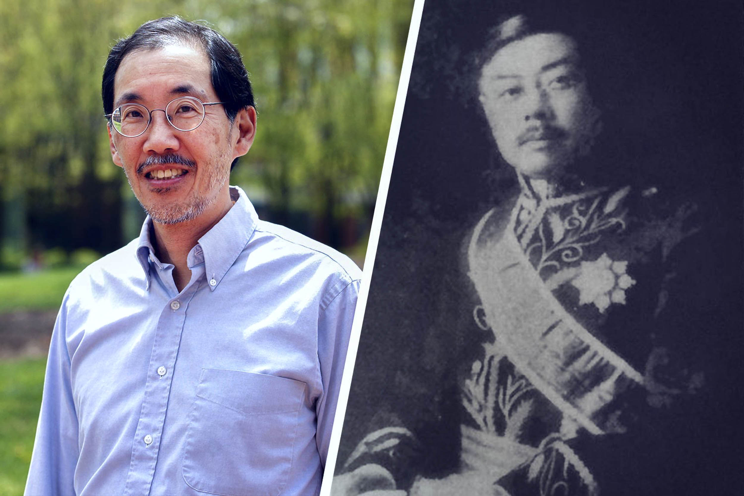 Headshots of two men.  Left: dressed in a dress shirt, right: dressed in Asian military uniform