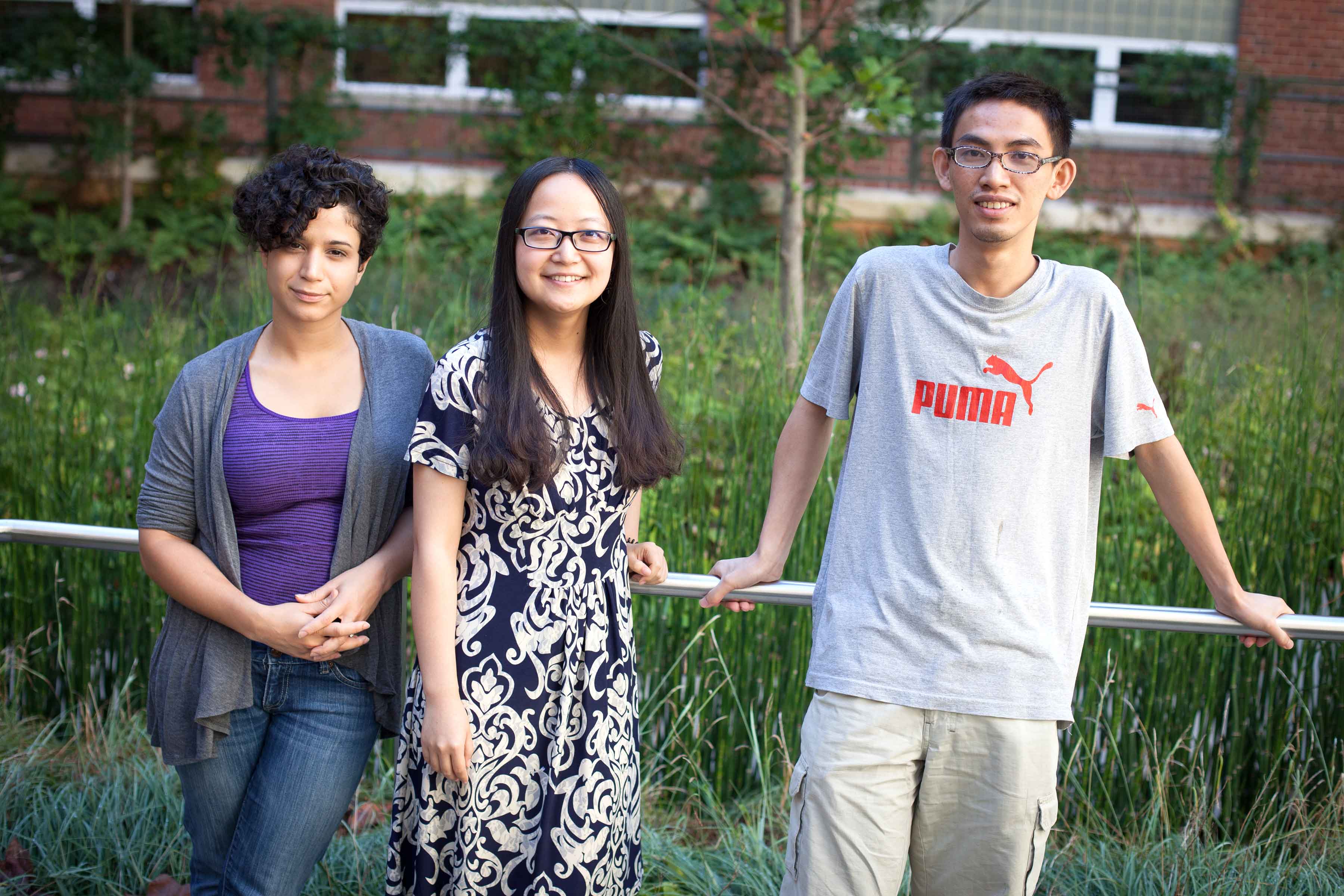Marlen Gonzalez, left, Ph.D. candidate in psychology, Qiannan Yin, center, Ph.D. candidate in statistics, and Shize Su, Ph.D. candidate in electrical and computer engineering.