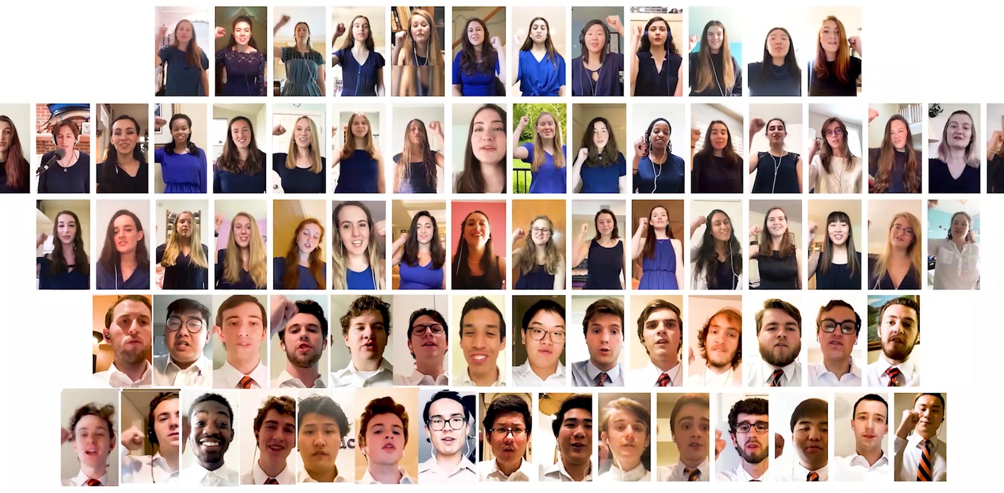Collage of students singing in zoom windows