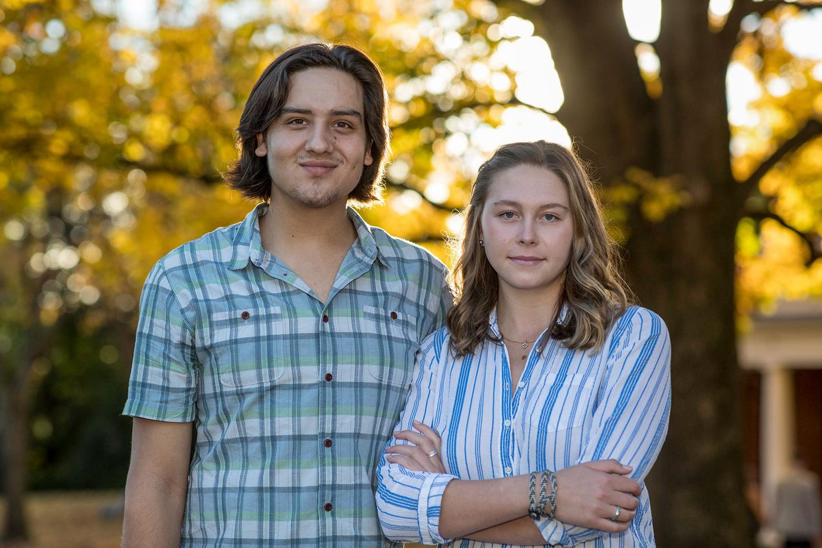 Grace Brown, right,  Andras Szucs stand together on the lawn for a picture