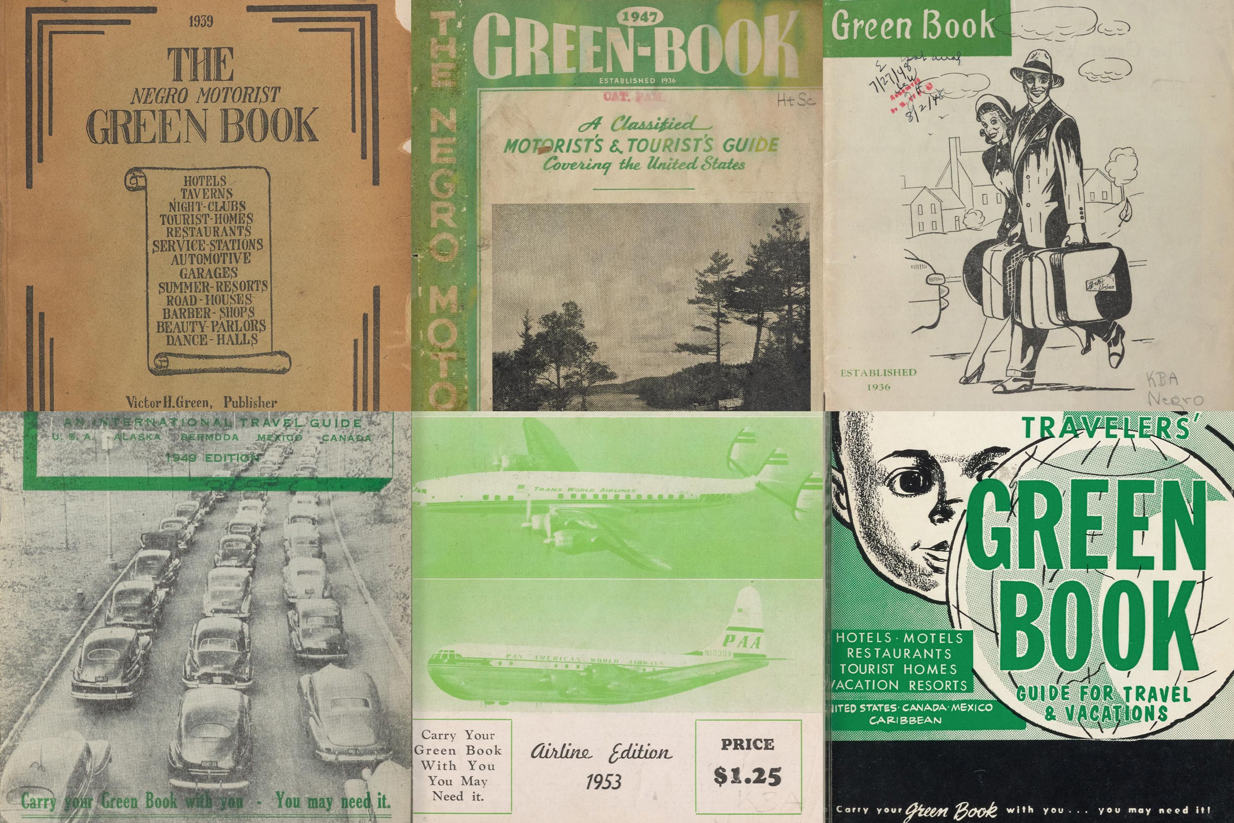 six images of vintage The Negro Motorist Green Book