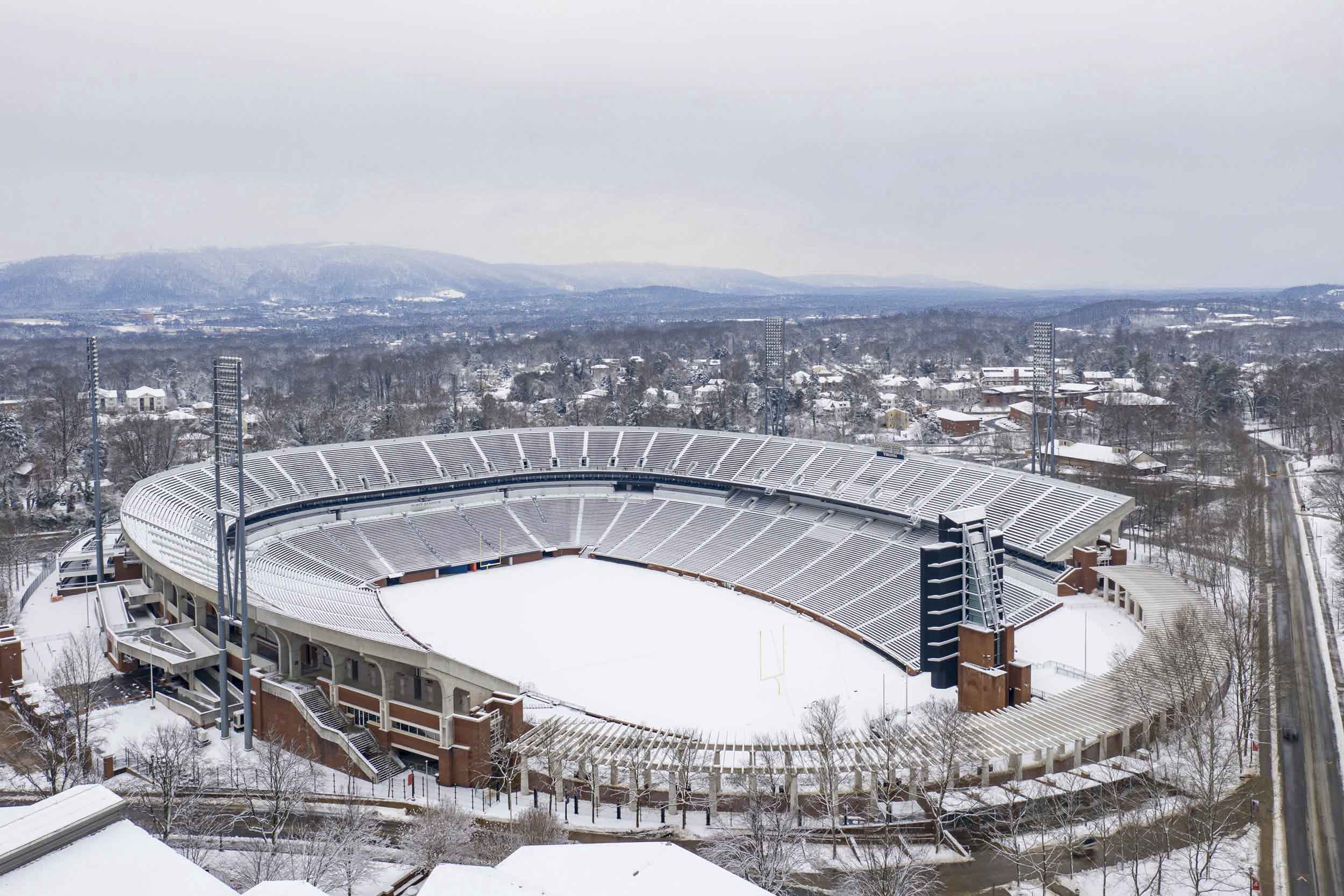 Scott Stadium covered in Snow
