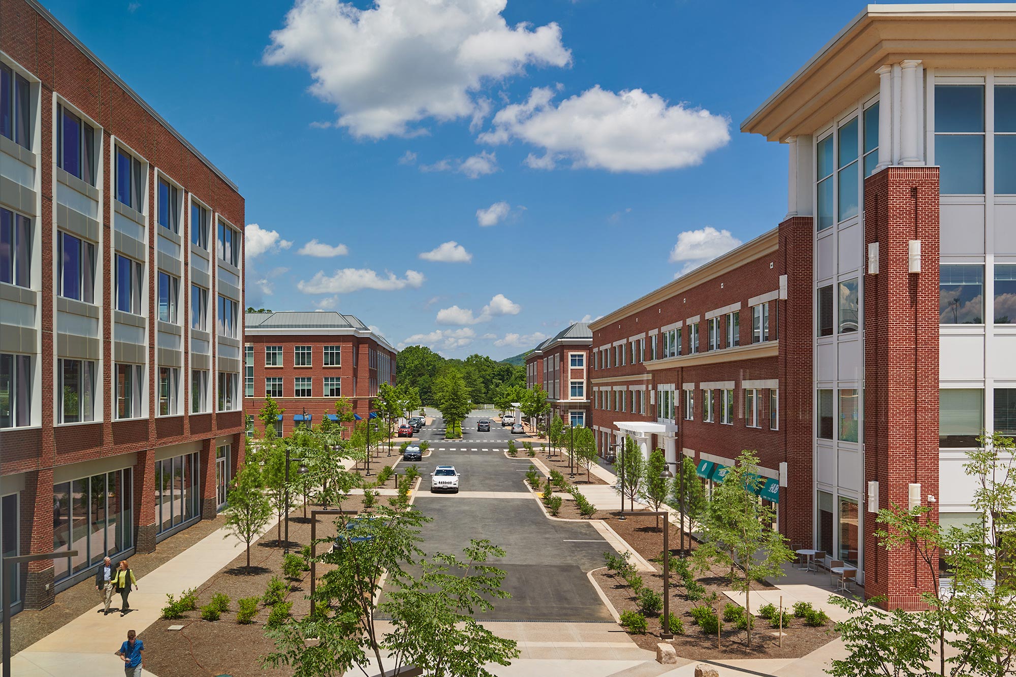 Brick buildings lining a street