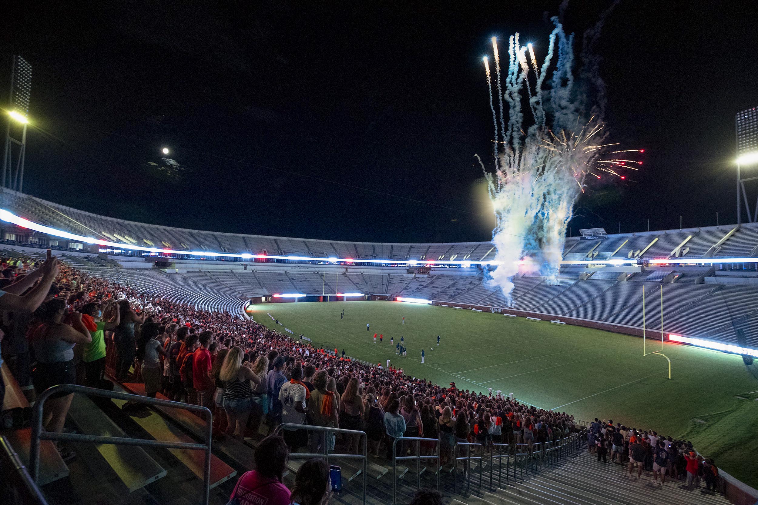 Fireworks going off from the stands during a 4th side rally