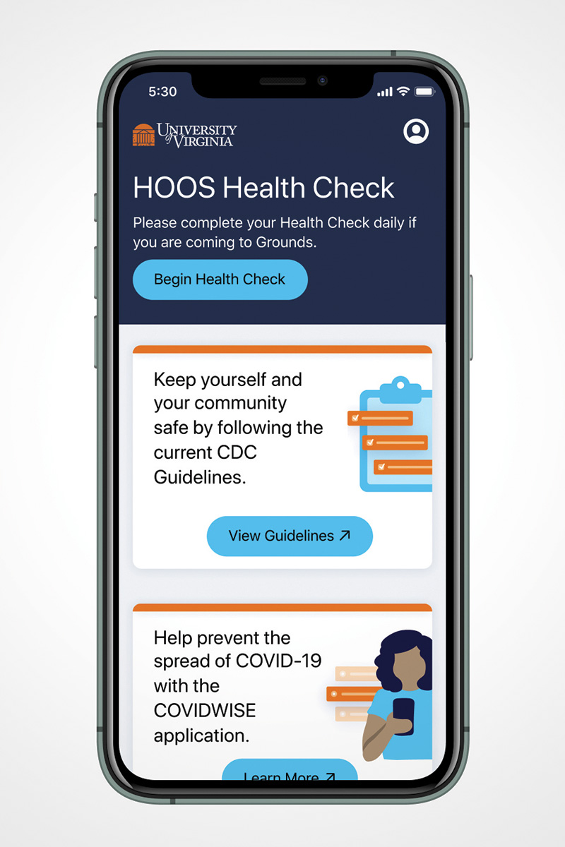 Phone with the Hoos Health Check app open