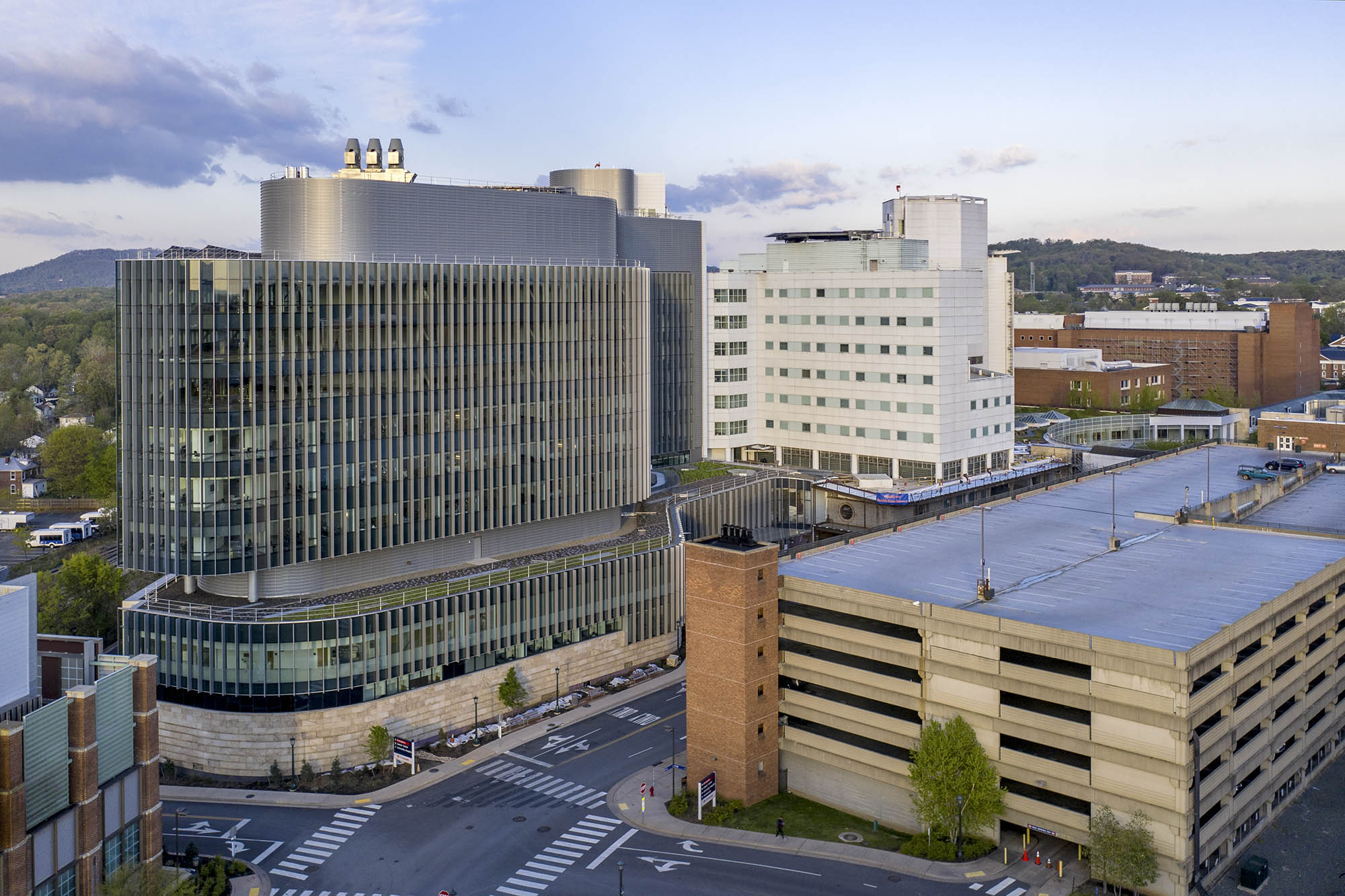 Aerial view of the UVA Health Center Buildings