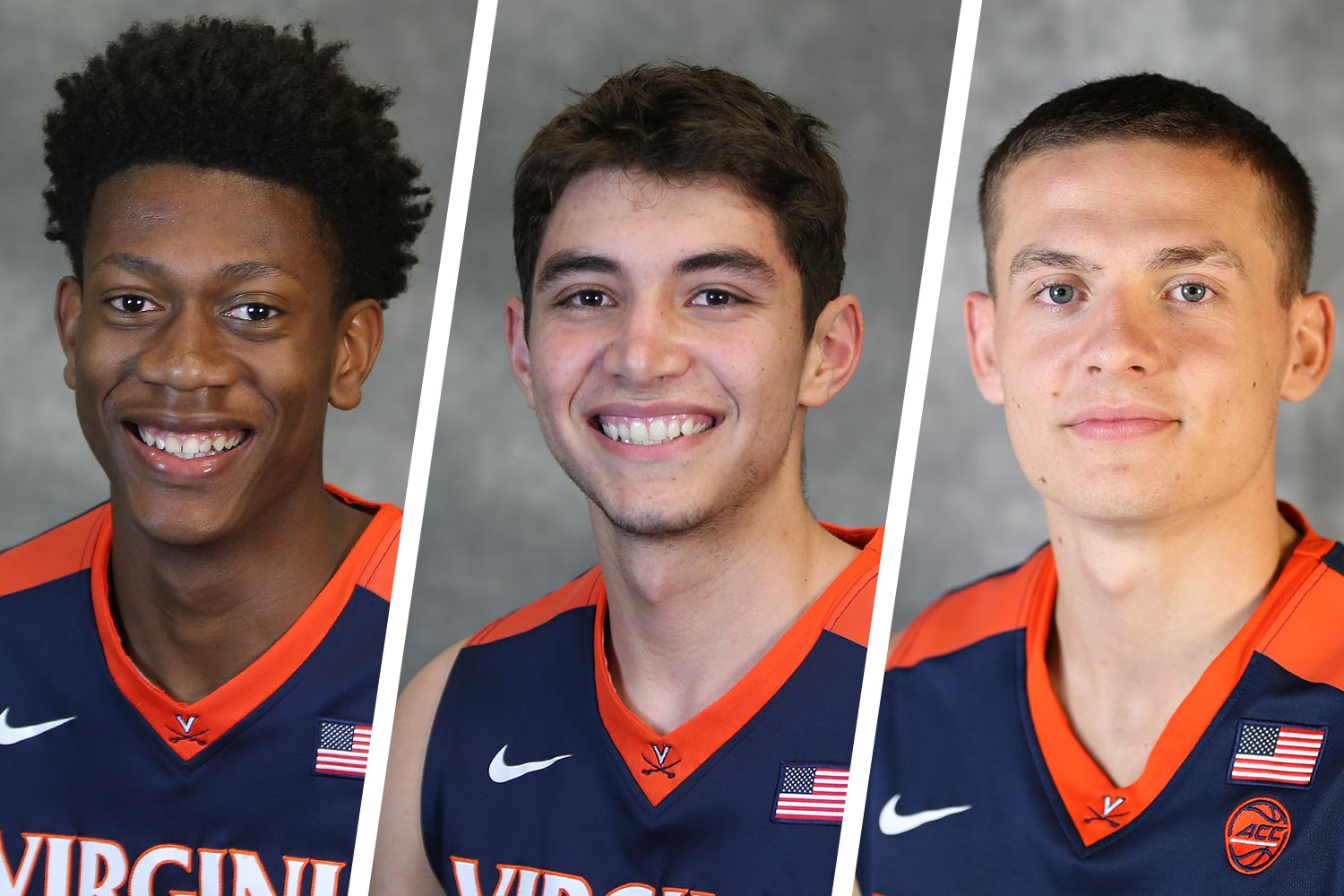 Headshots left to right: De’Andre Hunter, Ty Jerome and Kyle Guy