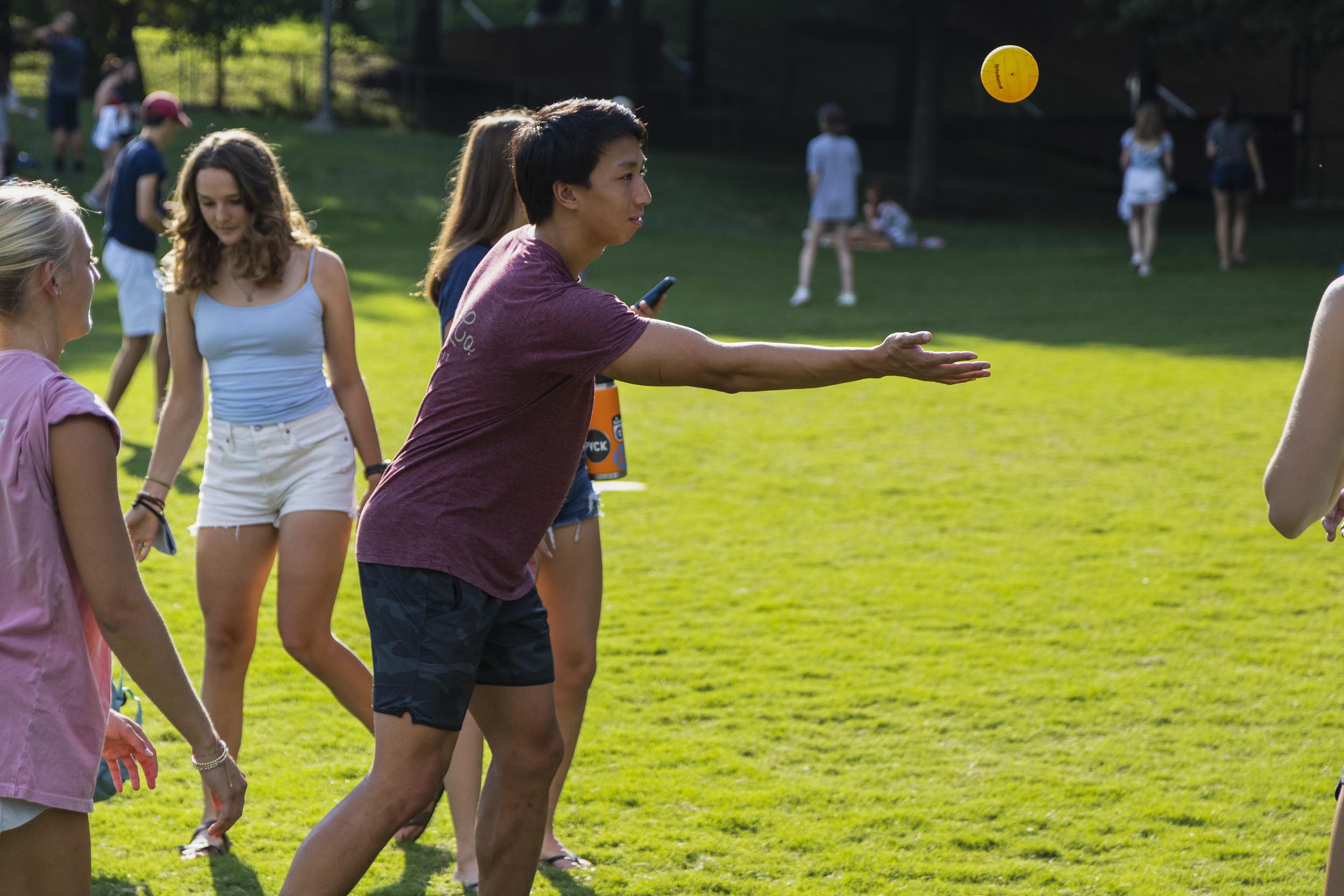 First-year students playing various games in a green space