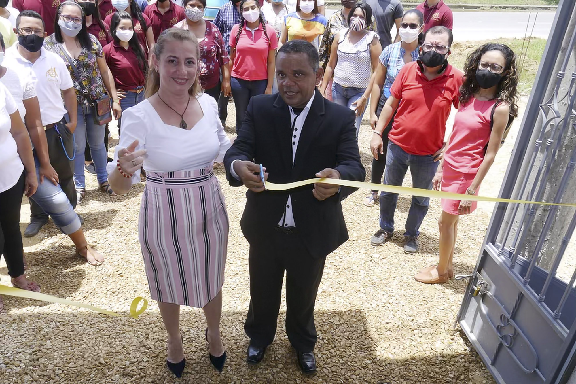 Cutting ribbon ceremony at a church in Colombia