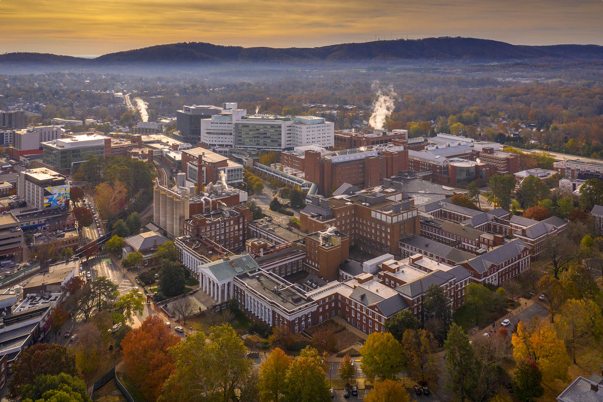 Arial view of the UVA Health Center Buildings