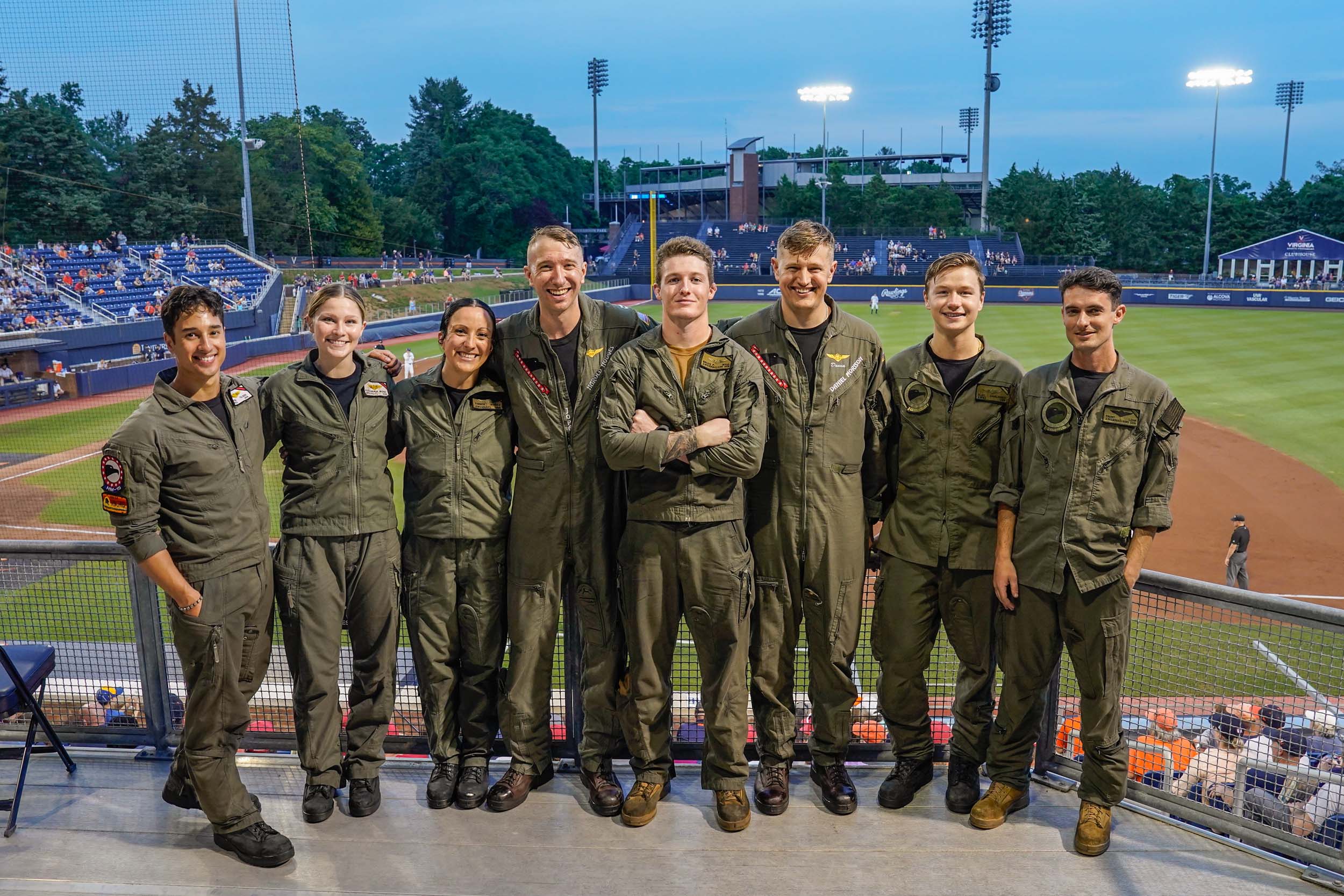 Lt. Sam Hodges and the rest of the helicopter flyover crew at the game