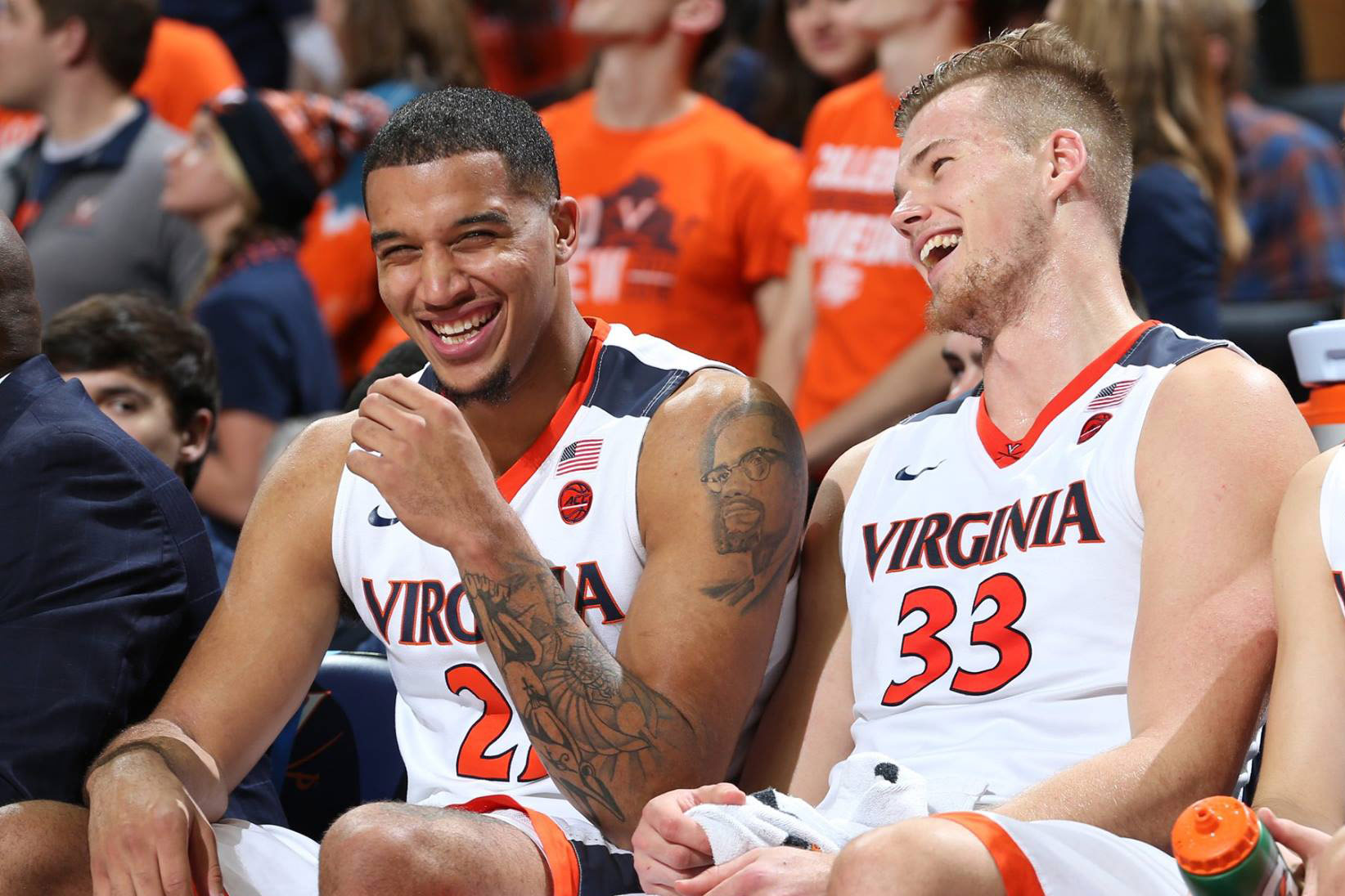 Wilkins and Jack Salt laughing on the sideline