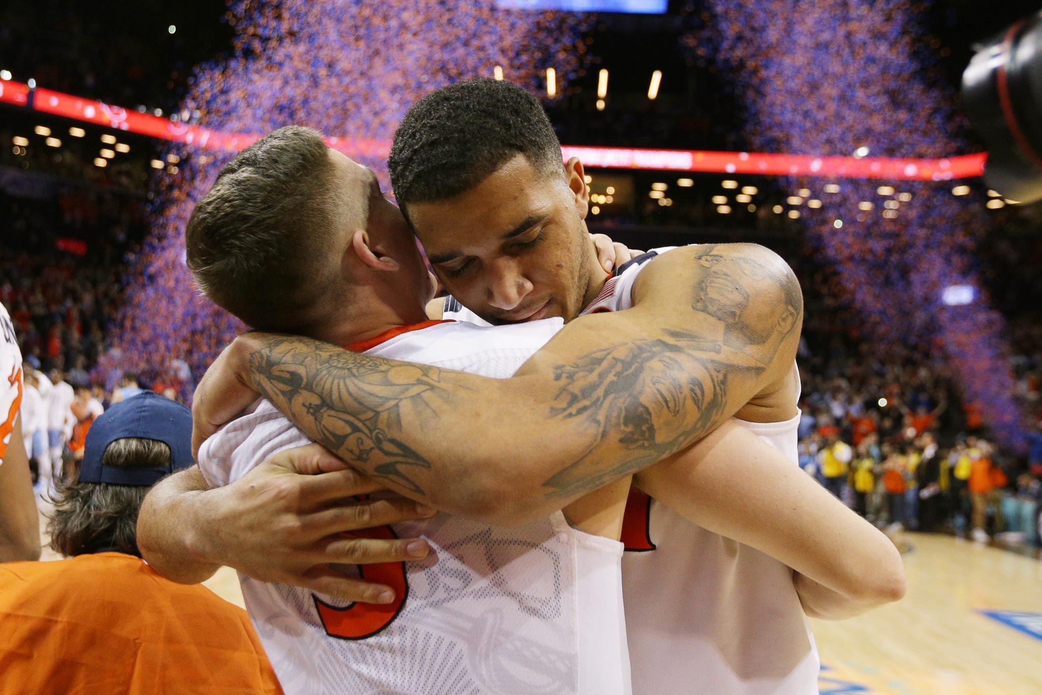 Wilkins and Jack Salt give each other a hug after their ACC victory