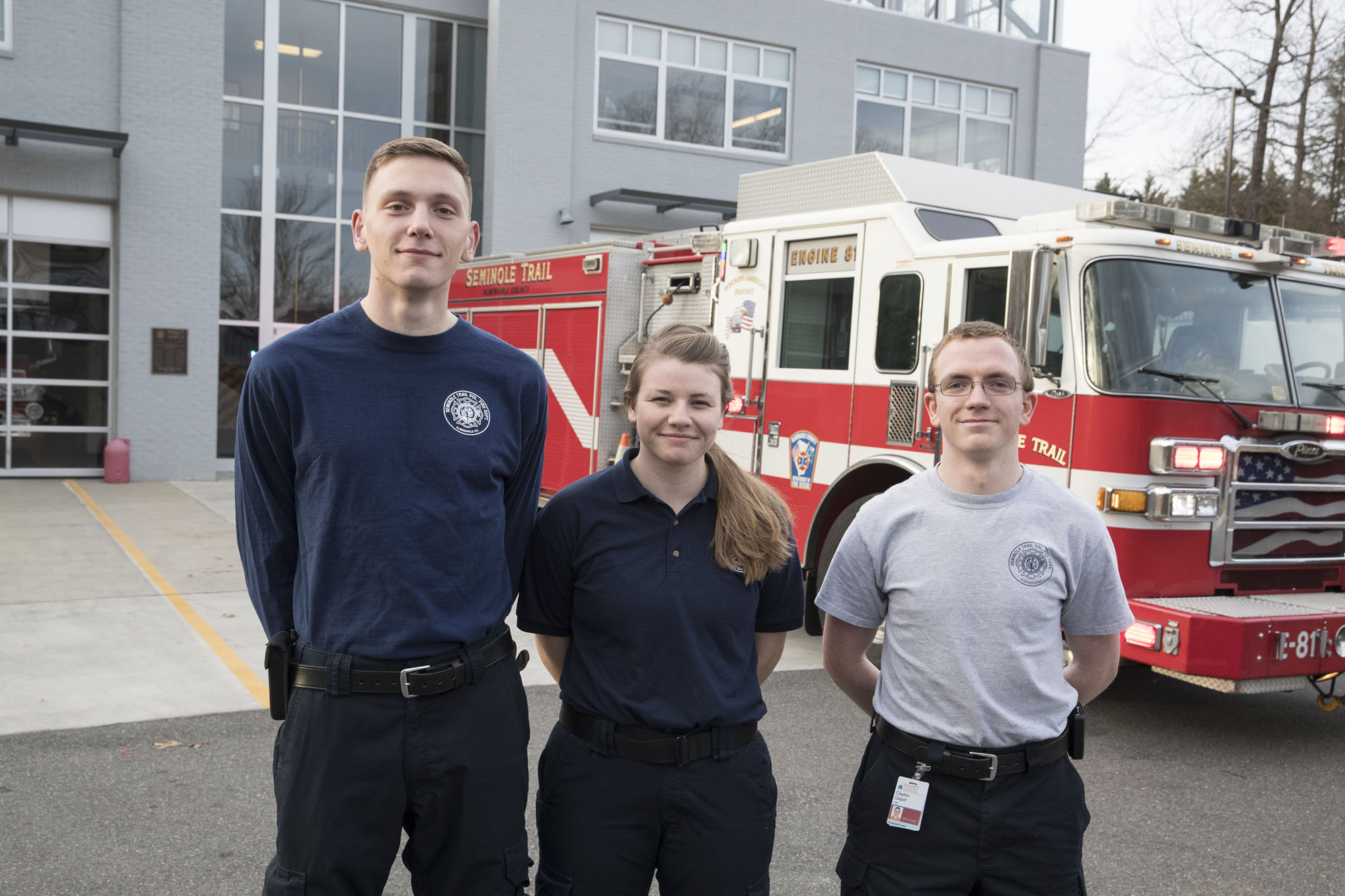 UVA students and Seminole Trail volunteer firefighters, from left to right, Jackson Muller, Alice Thomson and Clayton Geipel.