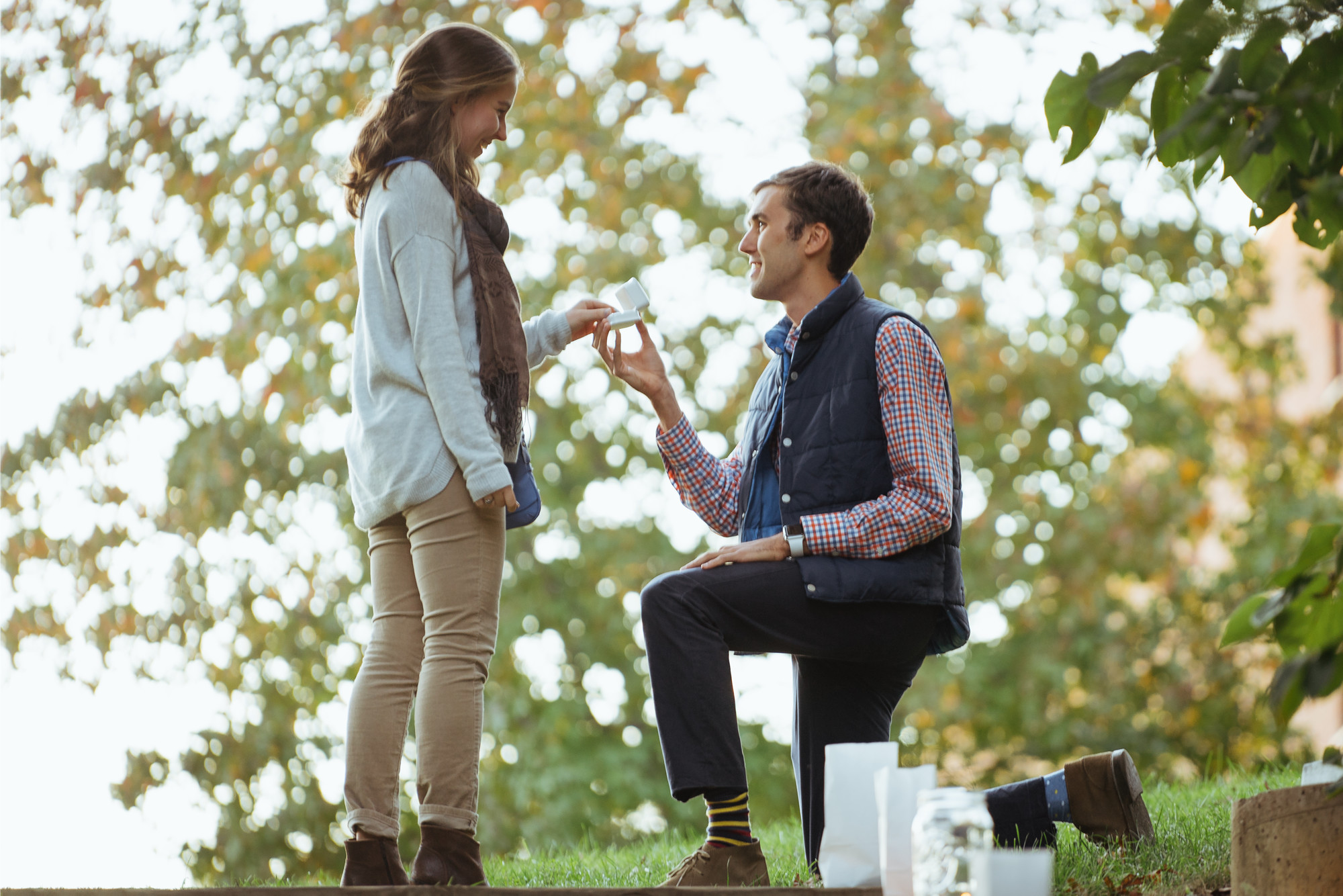 Joshua Bland gets down on one knee and proposes to his girlfriend