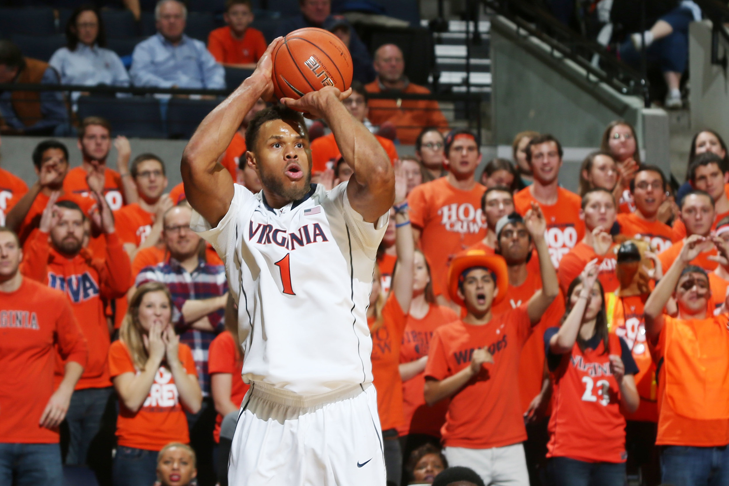 Justin Anderson prepares to take a shot with the basketball during a game