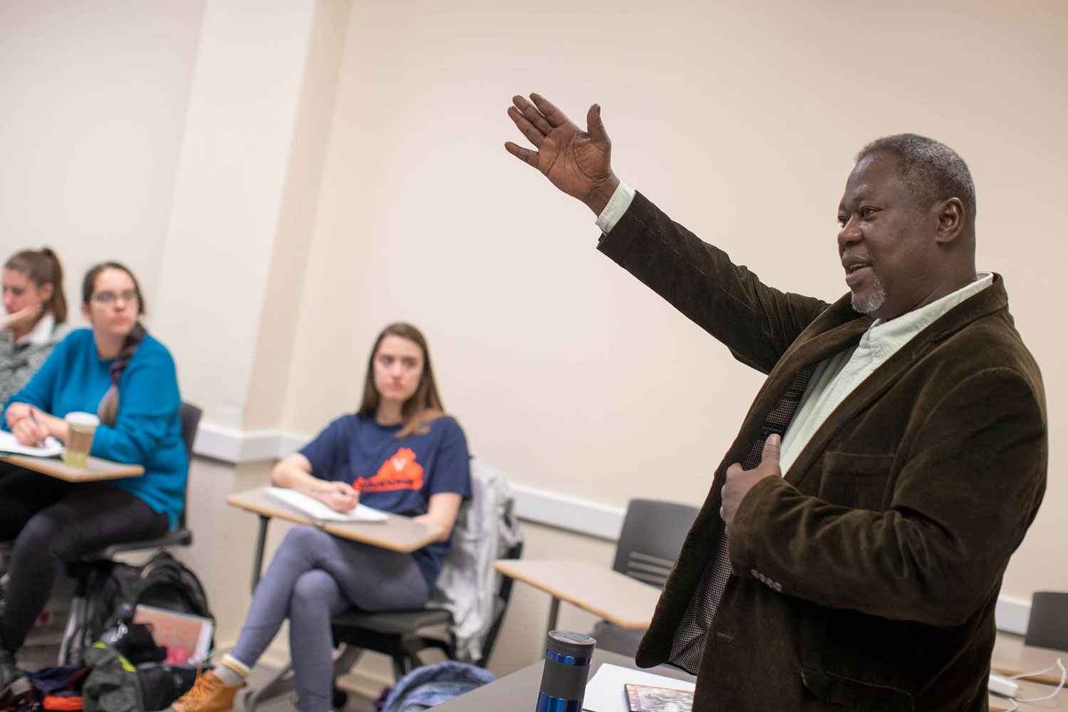 Dramé speaks to a class