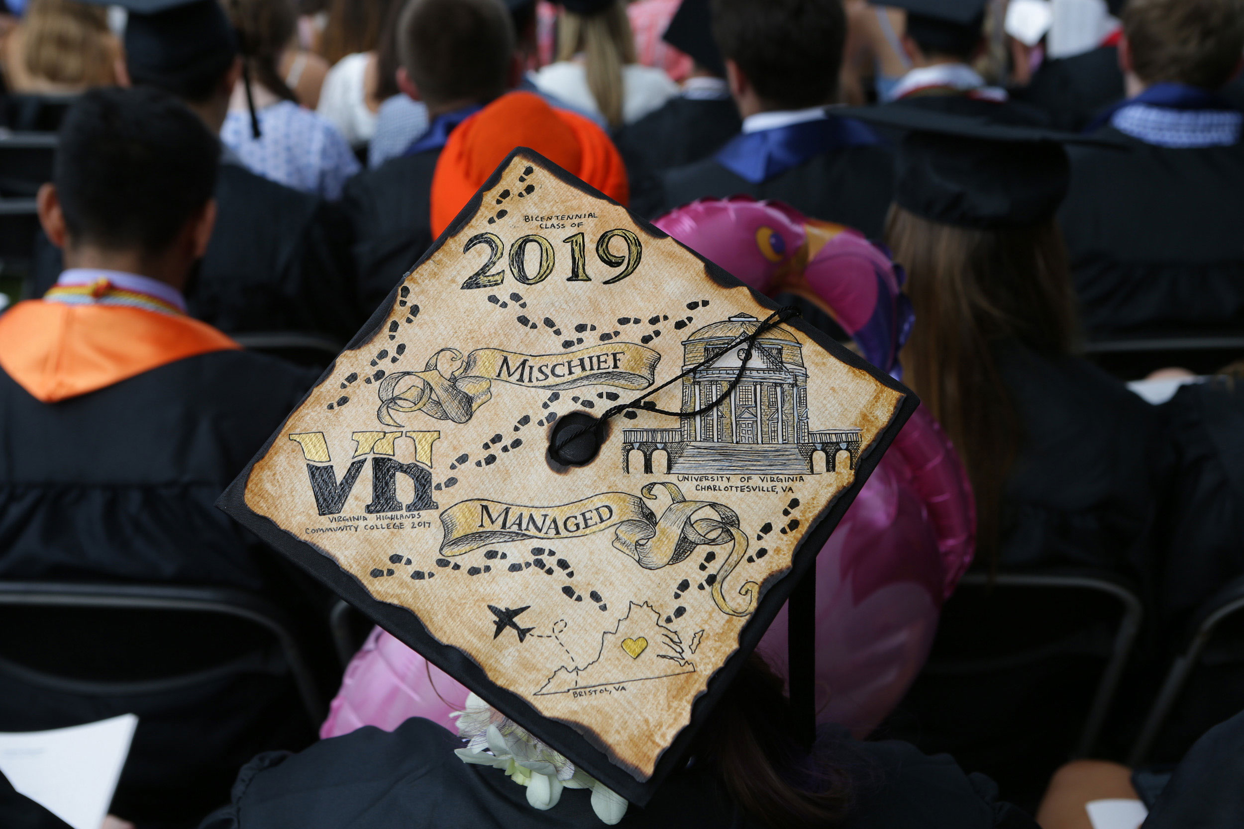 Graduation Cap reads: 2019 Mischief managed