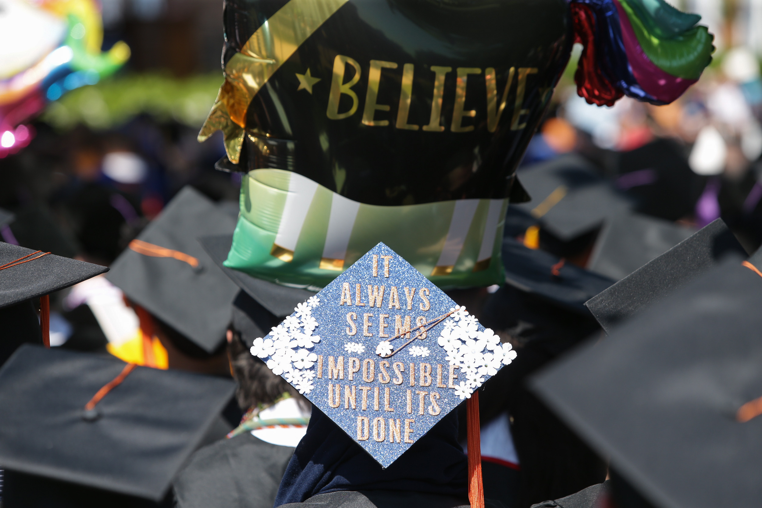 Graduation cap reads: If always seems impossible until its done