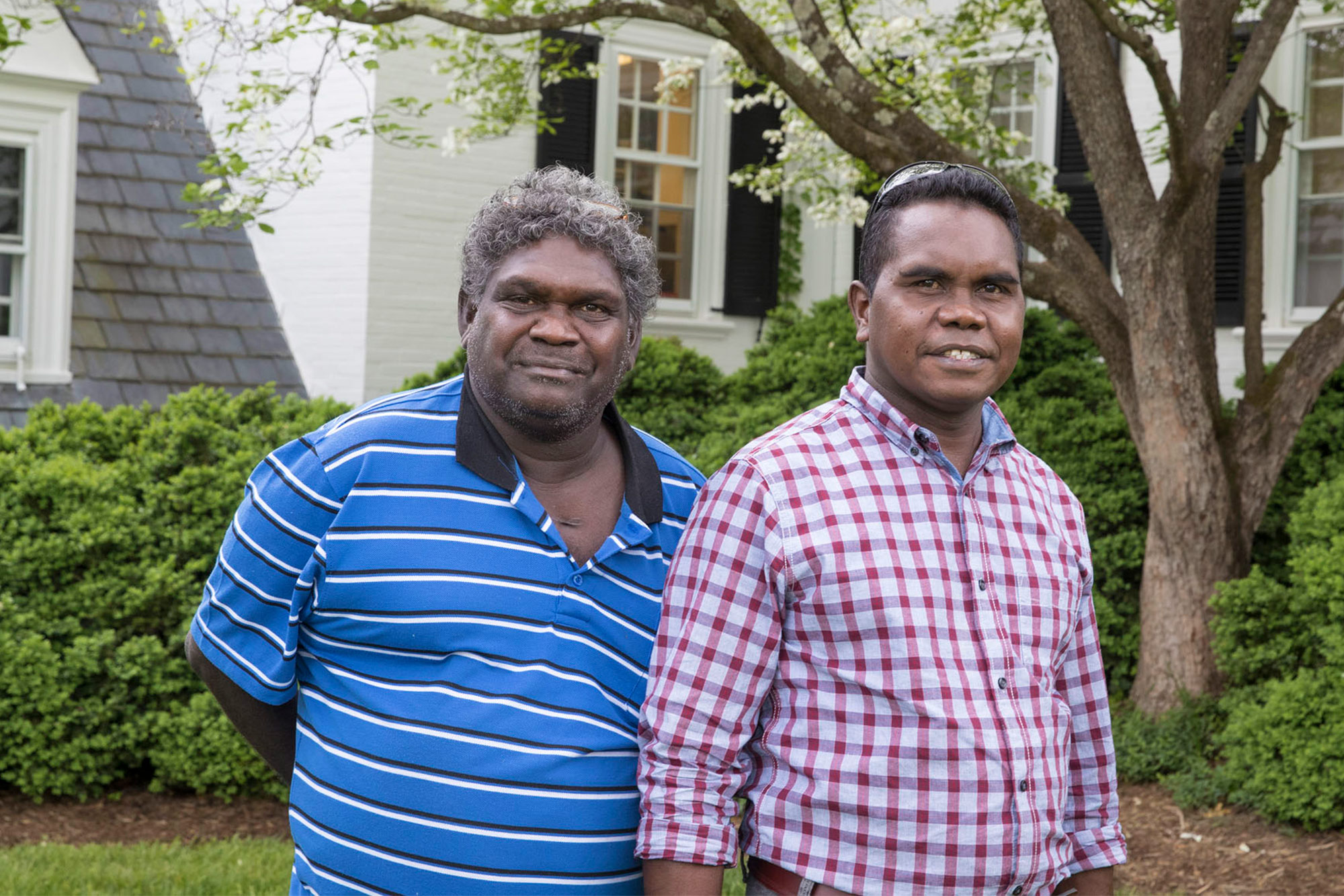 Wukun Wanambi, left, and Yinimala Gumana are visiting the Kluge-Ruhe to officially kickoff planning for the exhibition. (Photos by Dan Addison, University Communications)