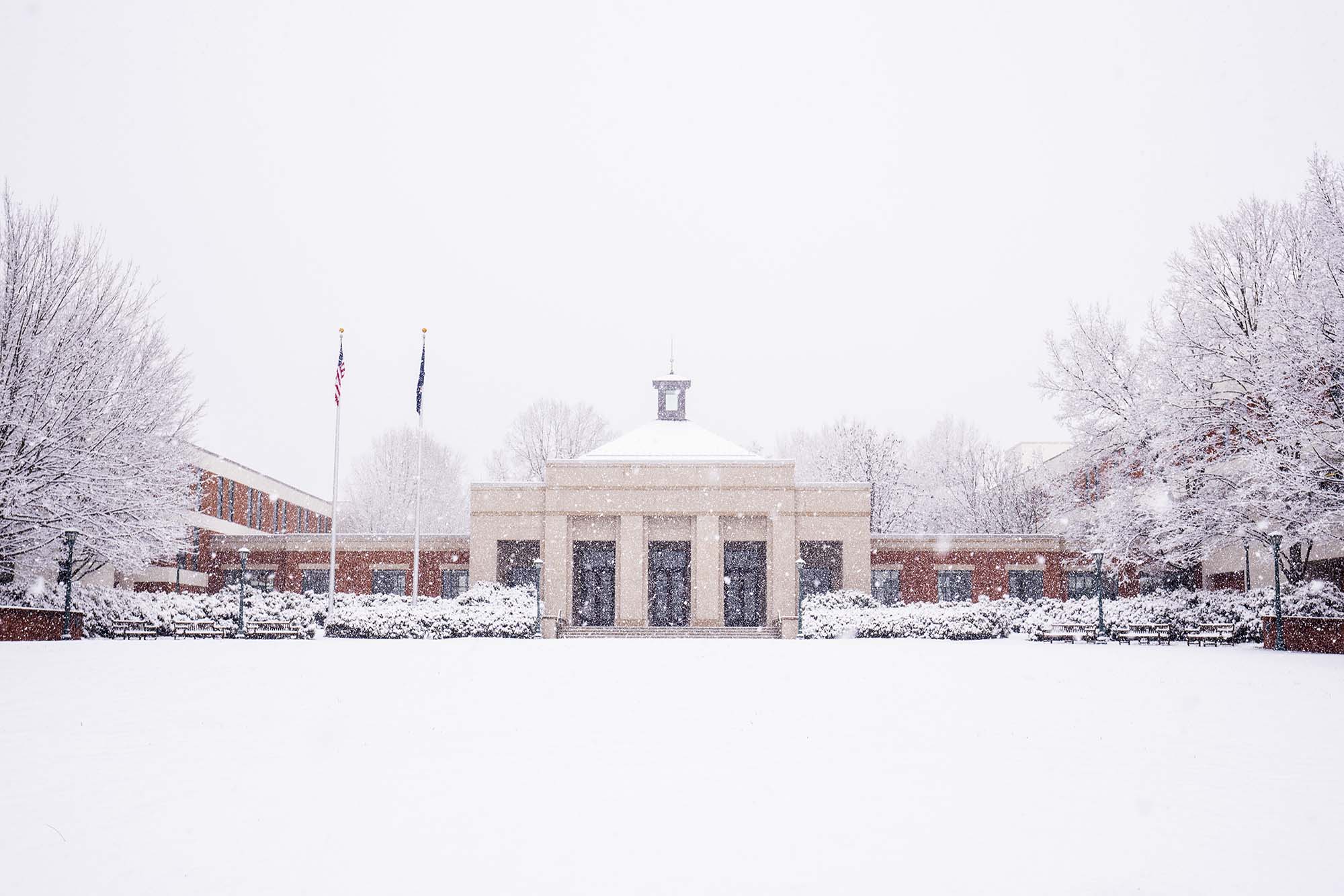 UVA law school building in the snow