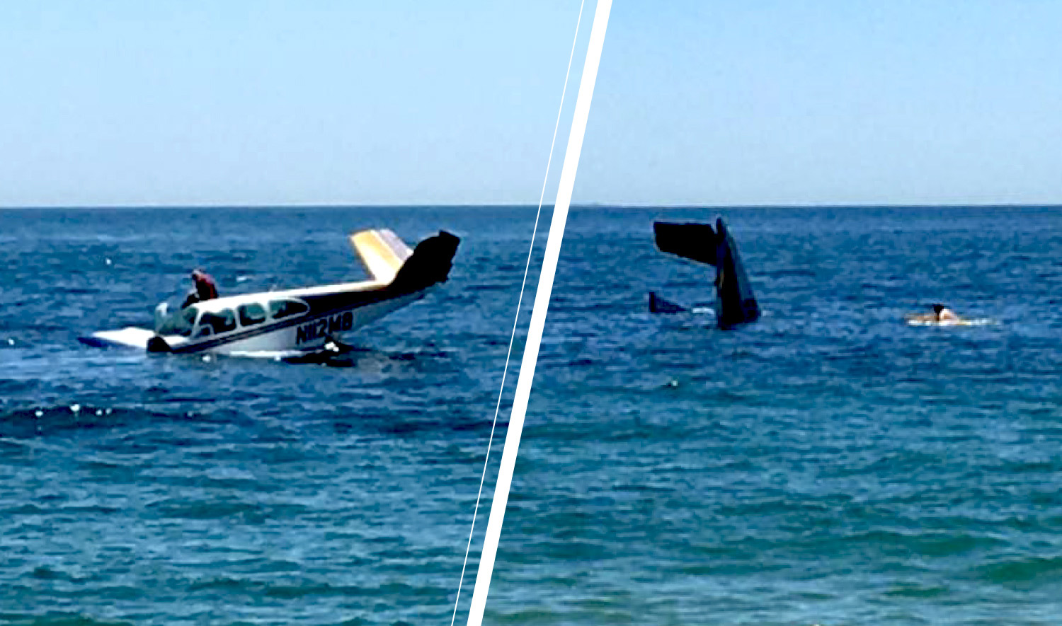 The plane’s pilot tried to make it to an airport before ditching in the ocean to avoid beachgoers. He escaped the rapidly sinking plane with minor injuries.