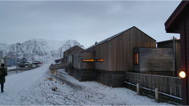 Wooden building in the snow