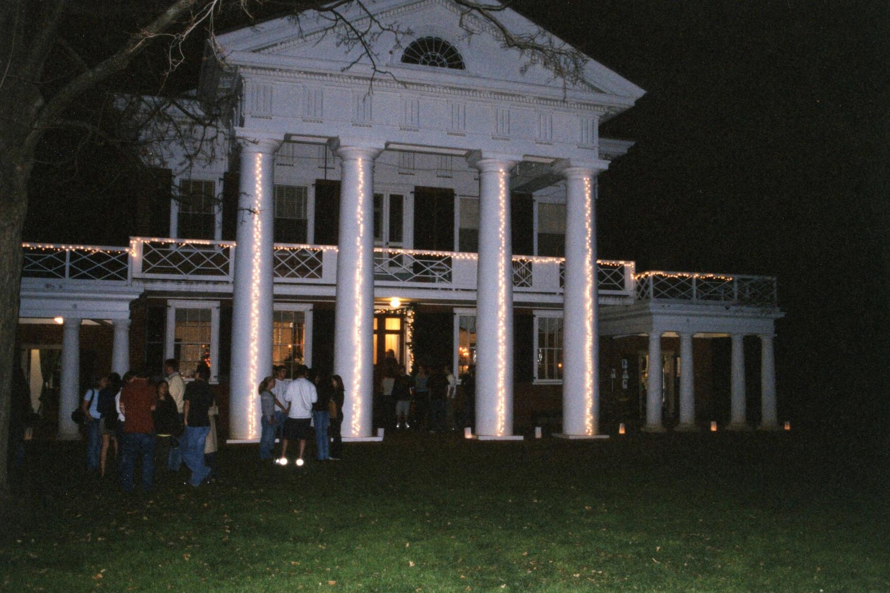 Old image of a Lawn Pavilion with lights on it