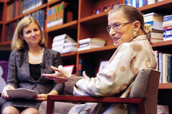 Liz Magill listening to Ruth Bader Ginsburg speaking