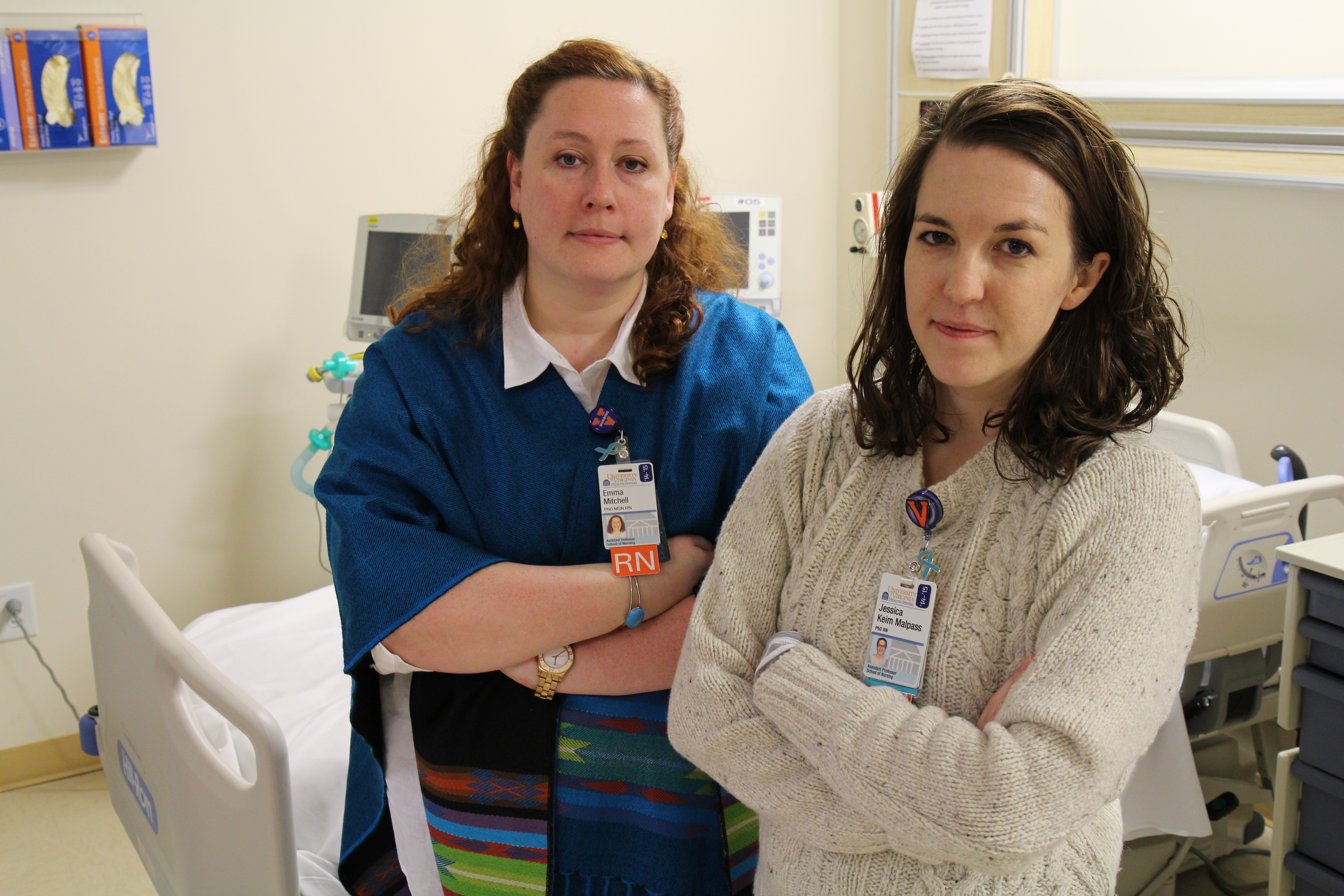 Nursing professors Emma Mitchell, left, and Jessica Keim-Malpass studied nearly 3,400 patients who started the three-shot HPV vaccine series at the UVA Health System.