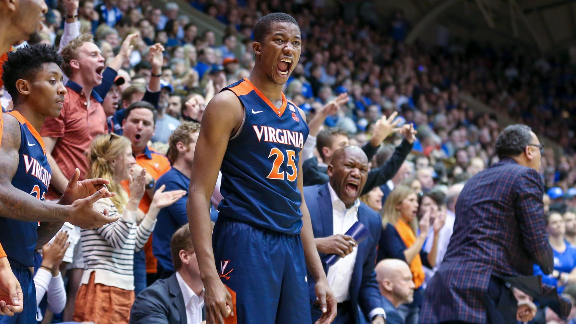 Diakite screaming from the sidelines of the basketball court