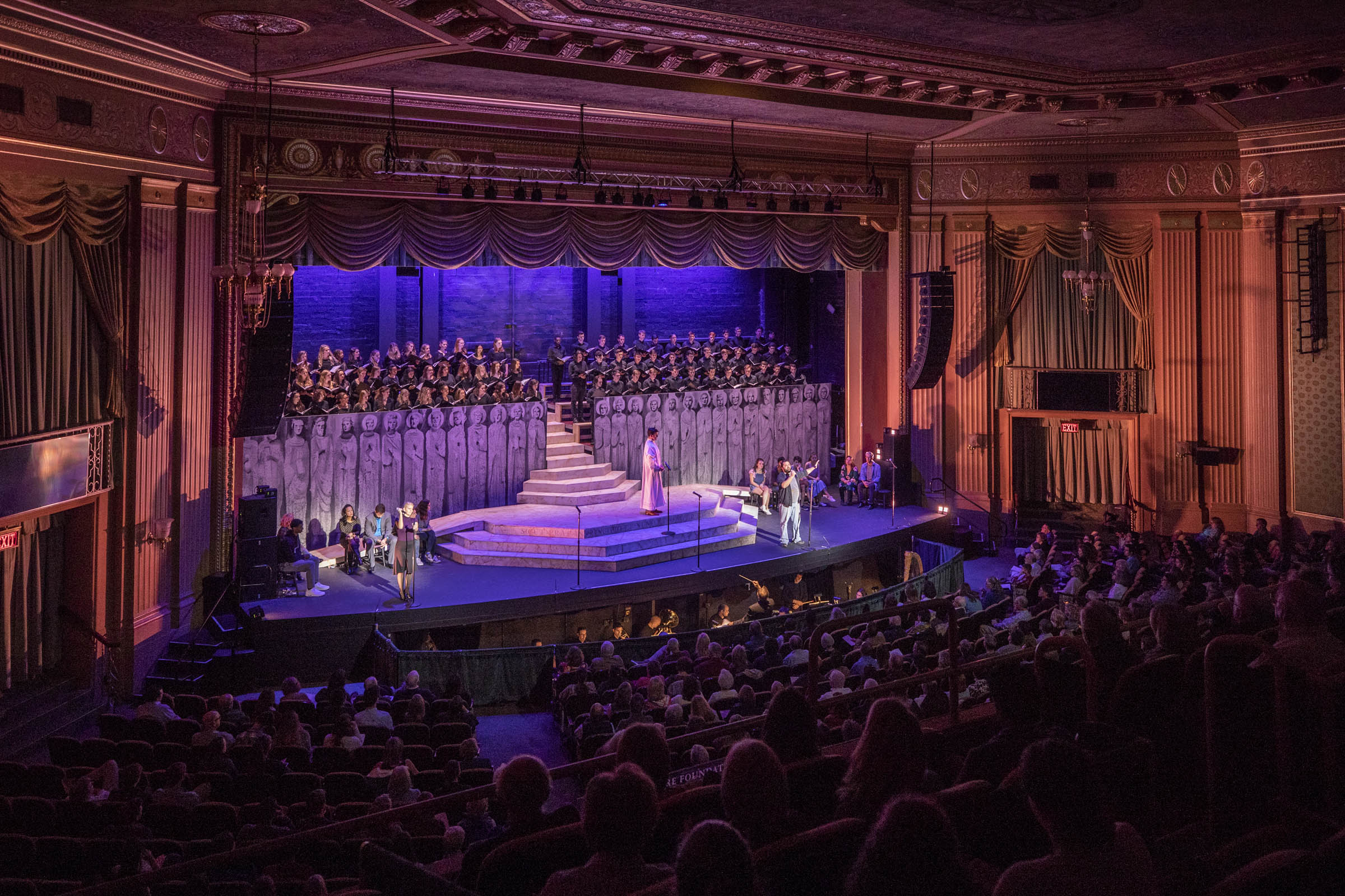 Aerial view of inside the theatre during a performance