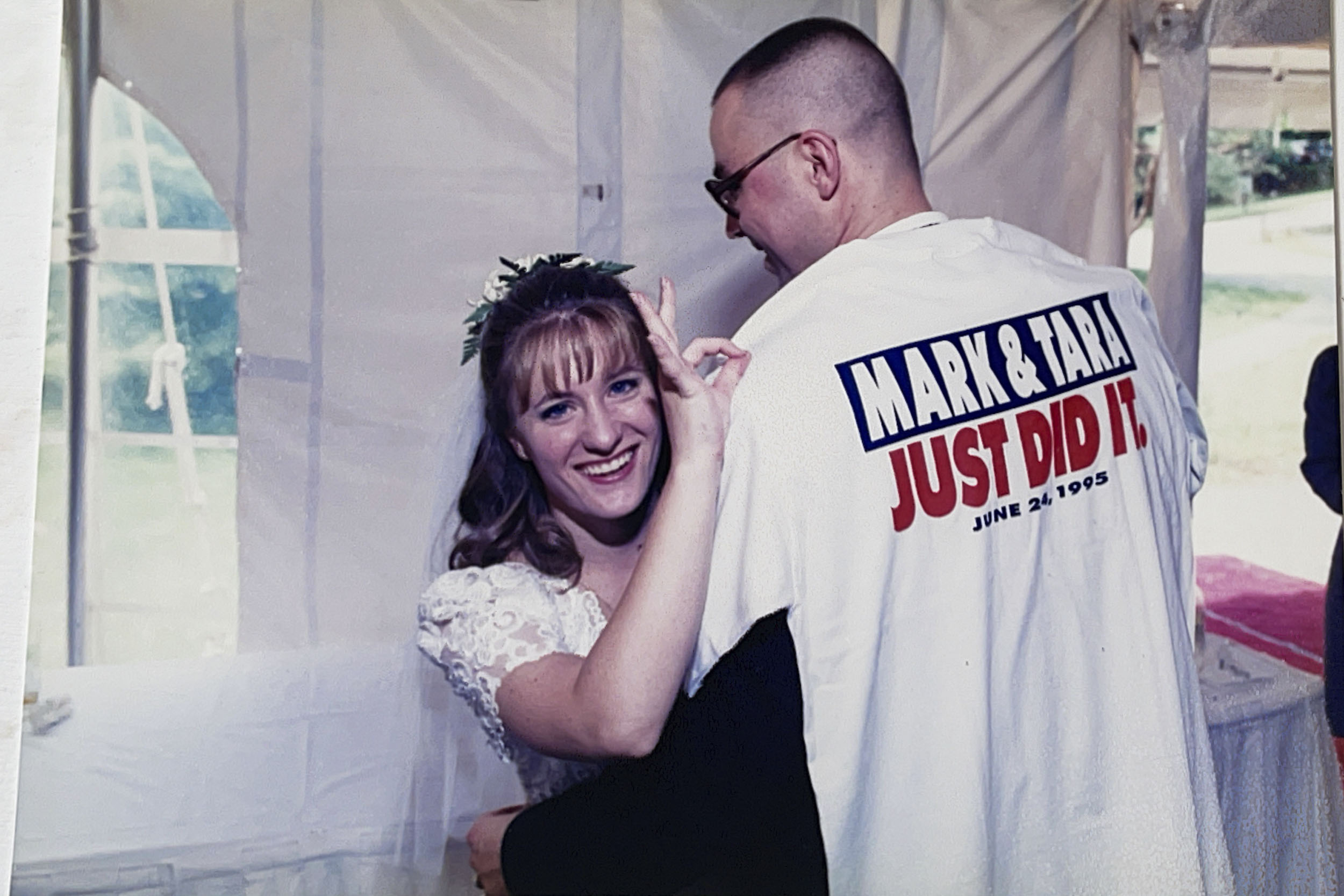 Tara, left, and Mark Mincer, right at their wedding in 1995