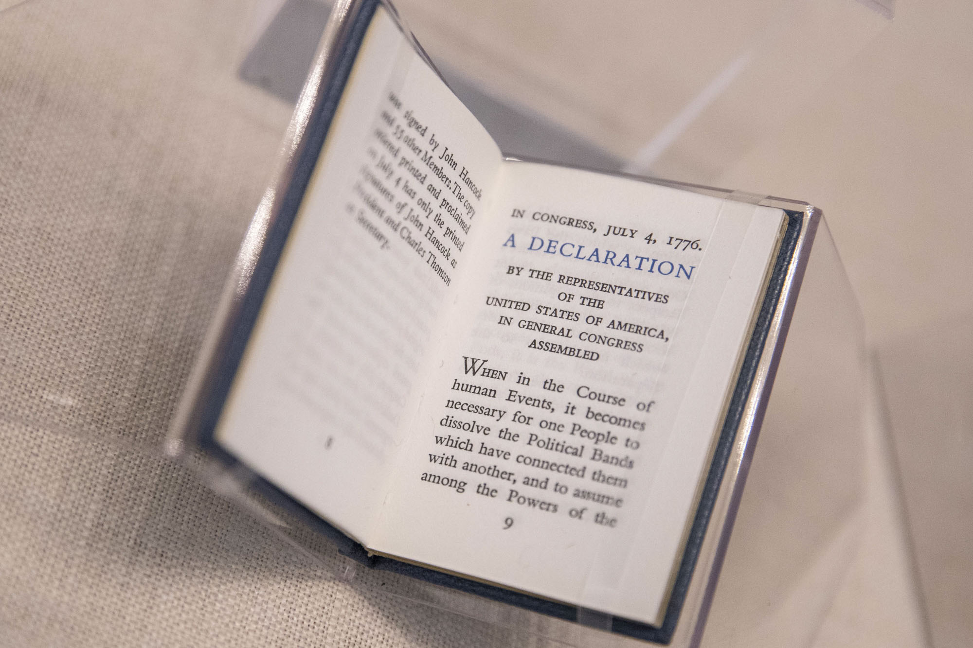 Mini book that reads: July 4, 1776 A Declaration by the representatives of the United States of America in the General Congress Assembled