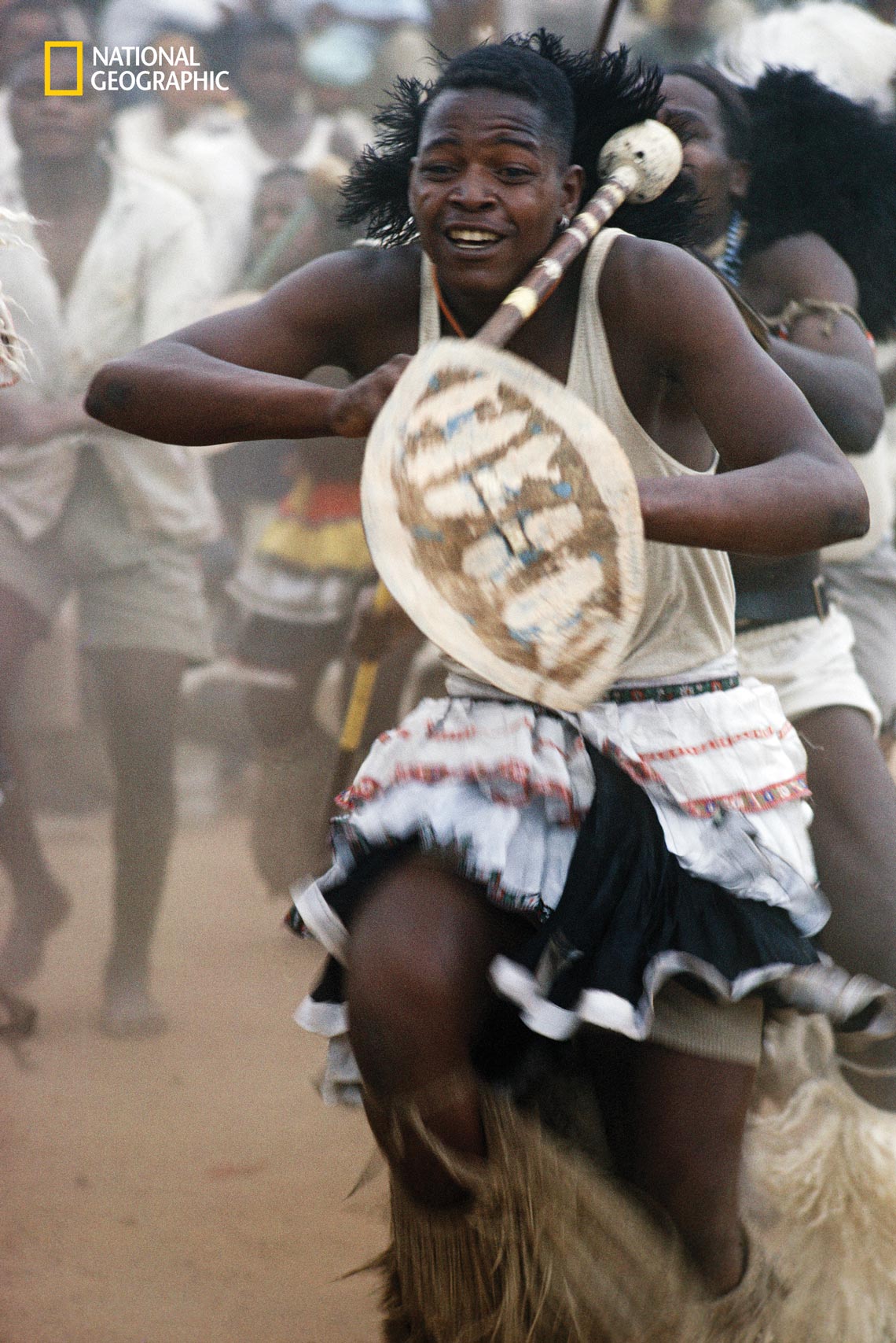 South African men dancing with drums