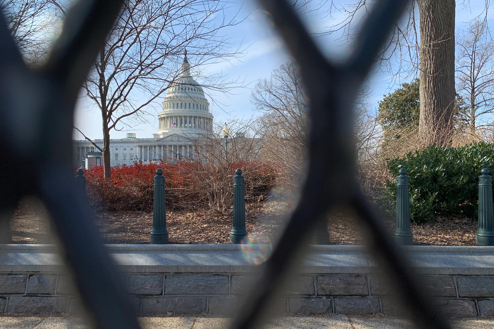 Viewing the Capitol building through a chain linked fence