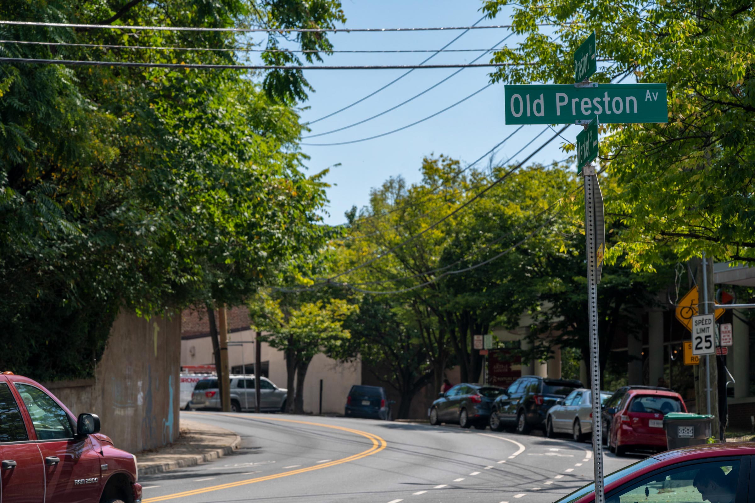 Charlottesville street with street sign that reads Old Preston Ave.