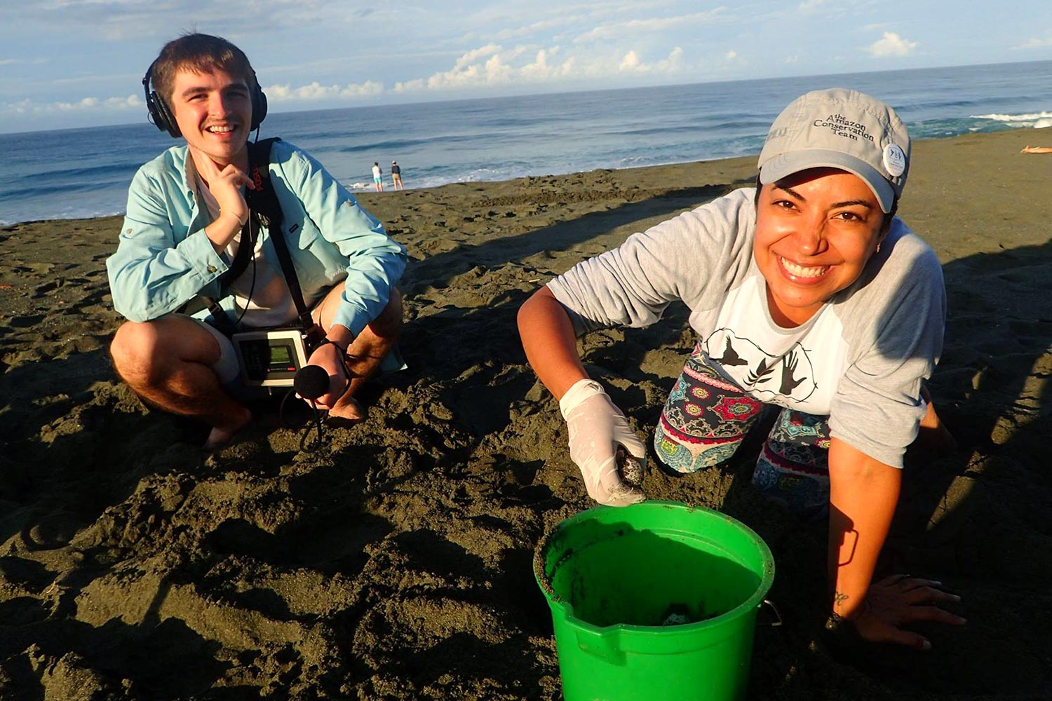 James Perla and Crisbellt Alvarado Rezola collect turtle eggs at Osa Conservation in Costa Rica. (Photo by Crisbellt Alvarado Rezola)